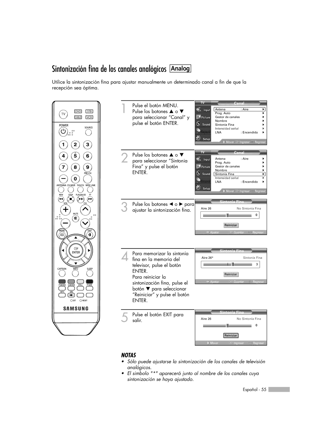 Samsung SP-61K3HD, SP56K3HD, SP-50K3HD manual Analog, Sintonia Fina 