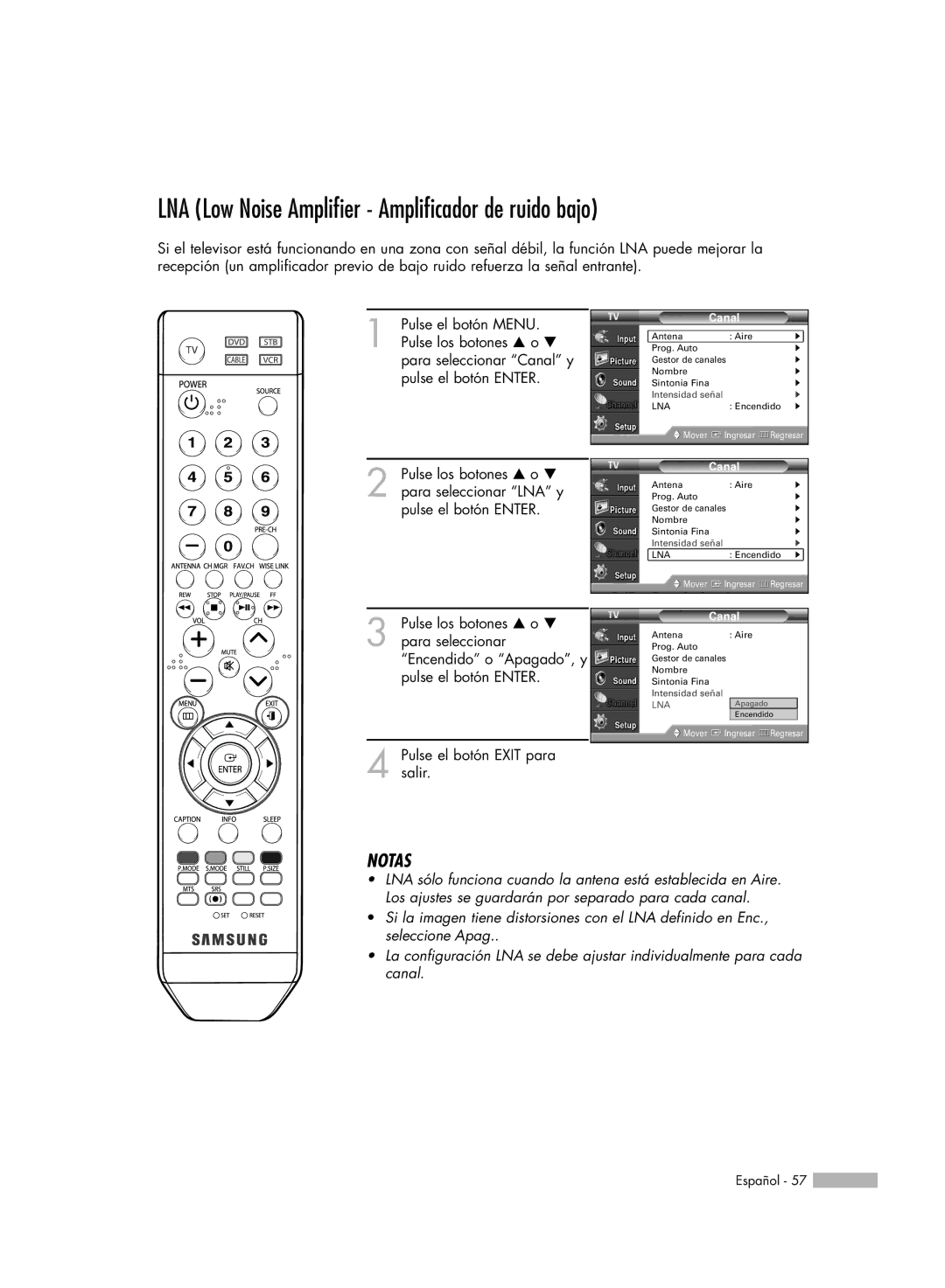 Samsung SP56K3HD, SP-61K3HD, SP-50K3HD manual LNA Low Noise Amplifier Amplificador de ruido bajo 