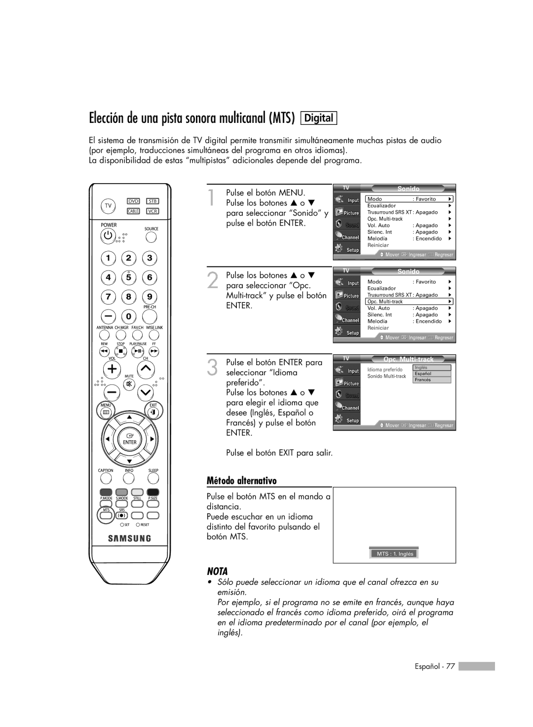 Samsung SP-50K3HD, SP56K3HD, SP-61K3HD manual Opc. Multi-track 