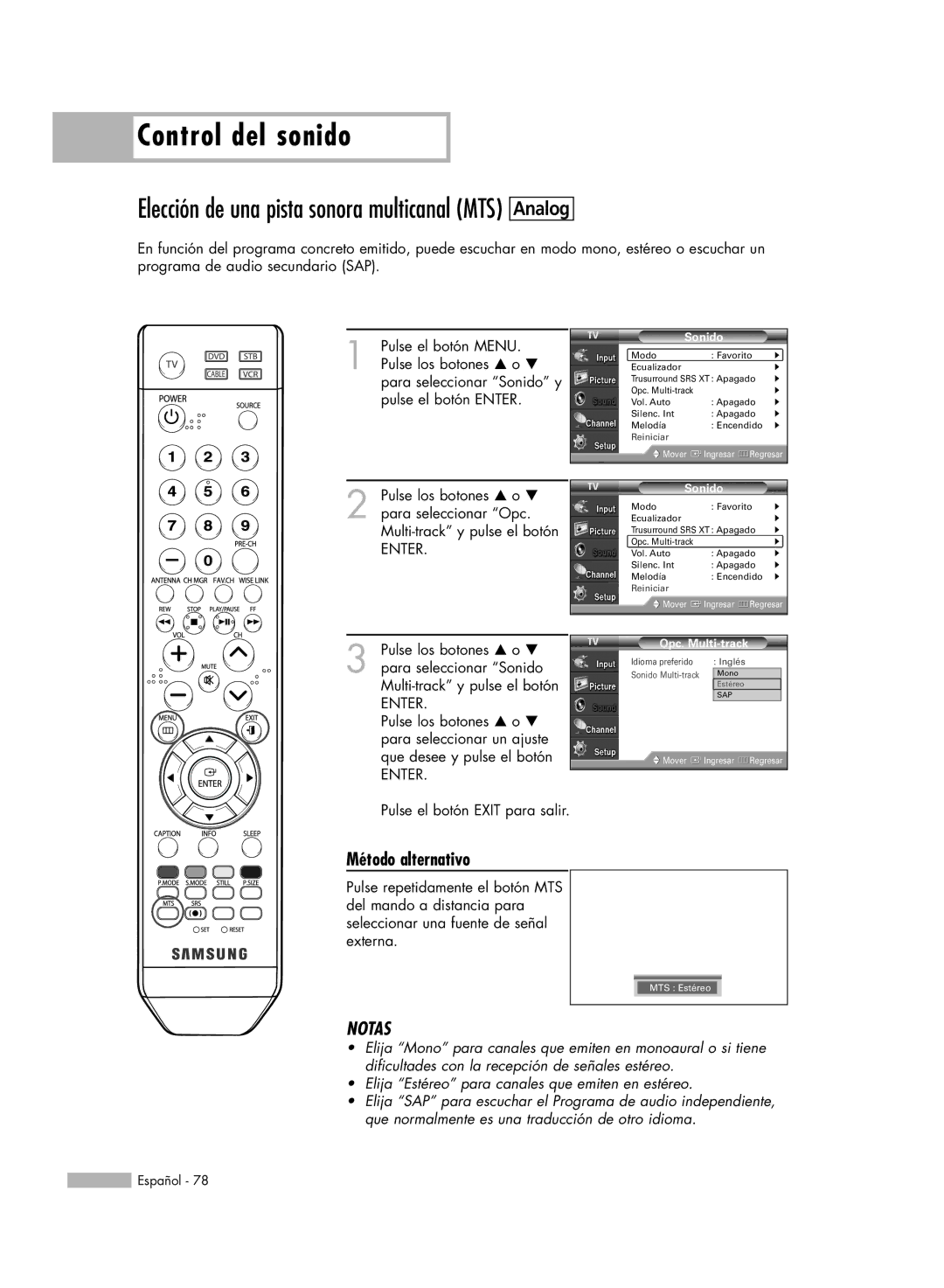 Samsung SP56K3HD, SP-61K3HD, SP-50K3HD manual MTS Estéreo 