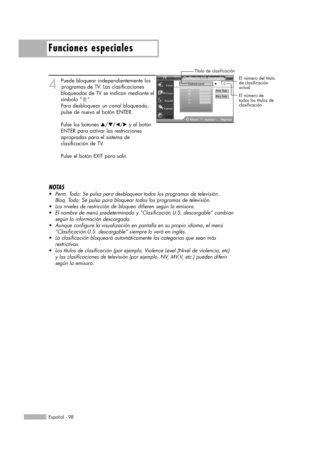 Samsung SP-50K3HD, SP56K3HD, SP-61K3HD manual El número de todos los títulos de clasificación 