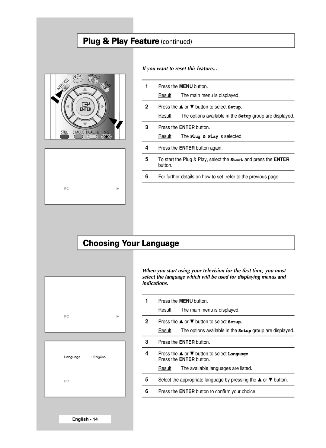 Samsung SP56L7HX, SP50L7HX manual Choosing Your Language, If you want to reset this feature 