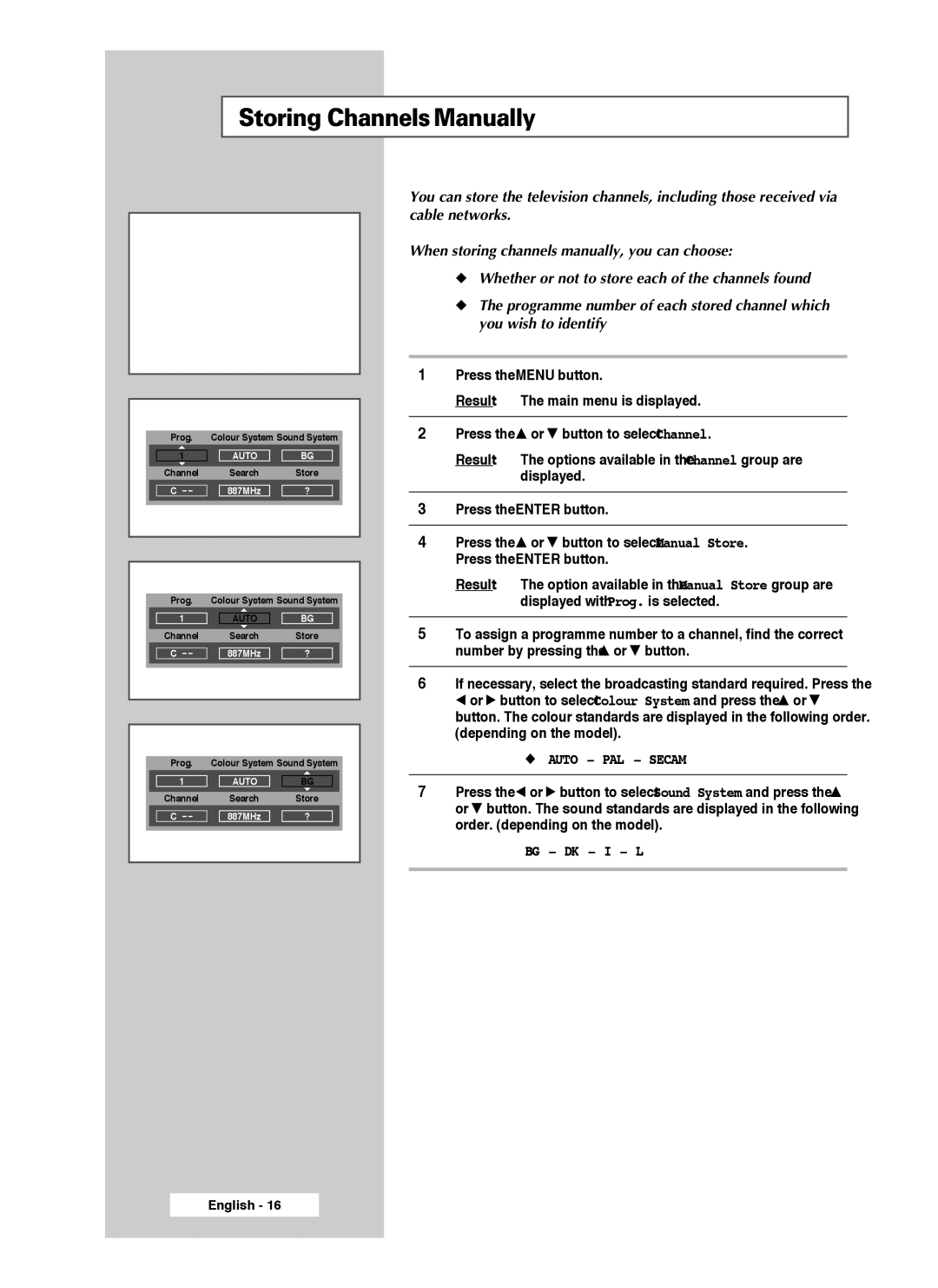 Samsung SP56L7HX, SP50L7HX manual Storing ChannelsManually, Auto PAL Secam 