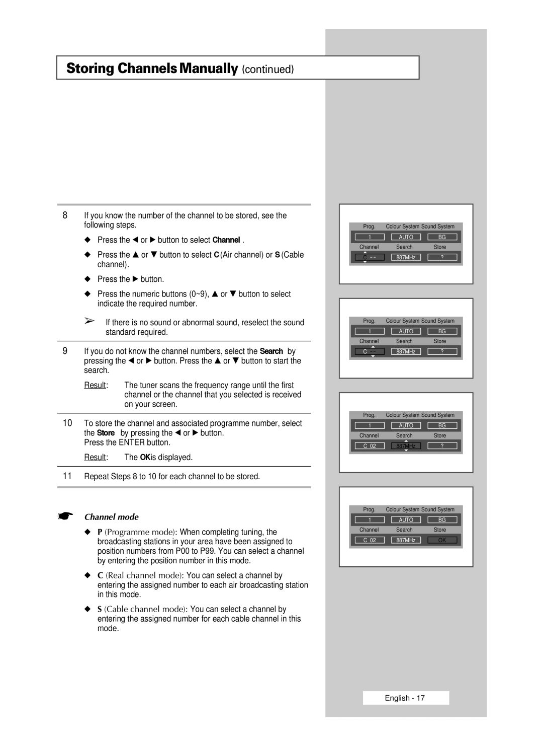 Samsung SP50L7HX, SP56L7HX manual Channel mode 