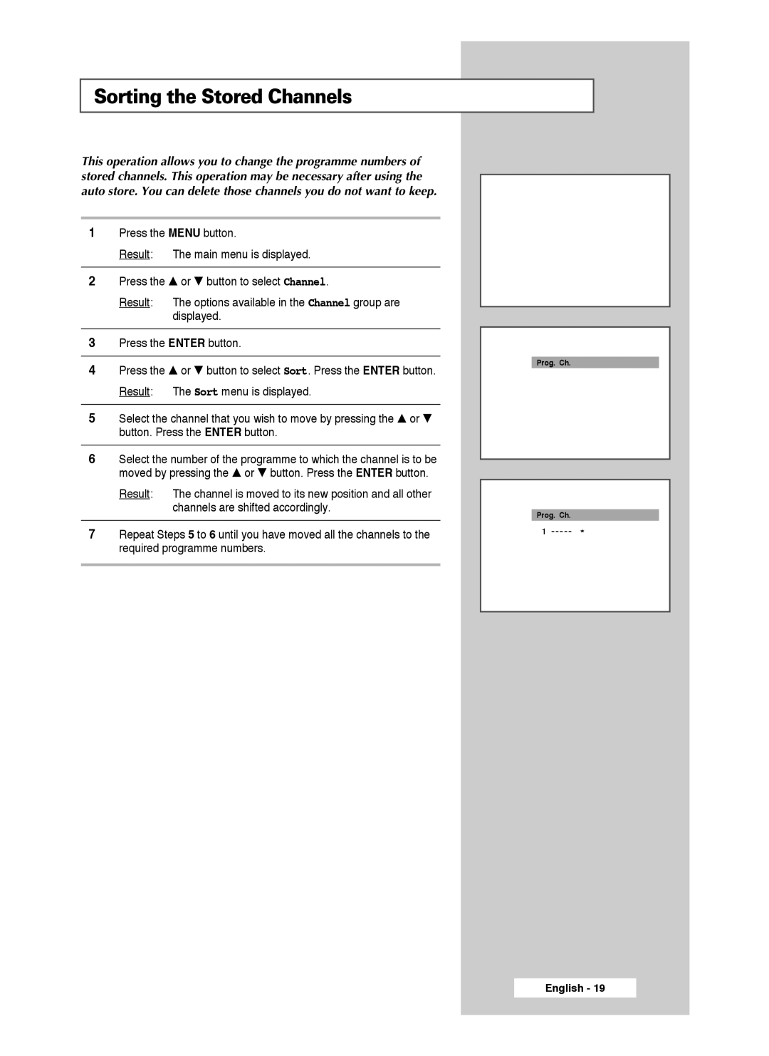 Samsung SP50L7HX, SP56L7HX manual Sorting the Stored Channels 