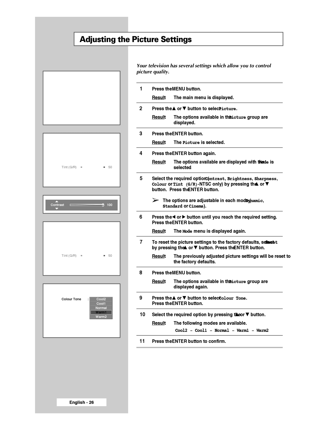 Samsung SP56L7HX, SP50L7HX manual Adjusting the Picture Settings, Standard or Cinema 