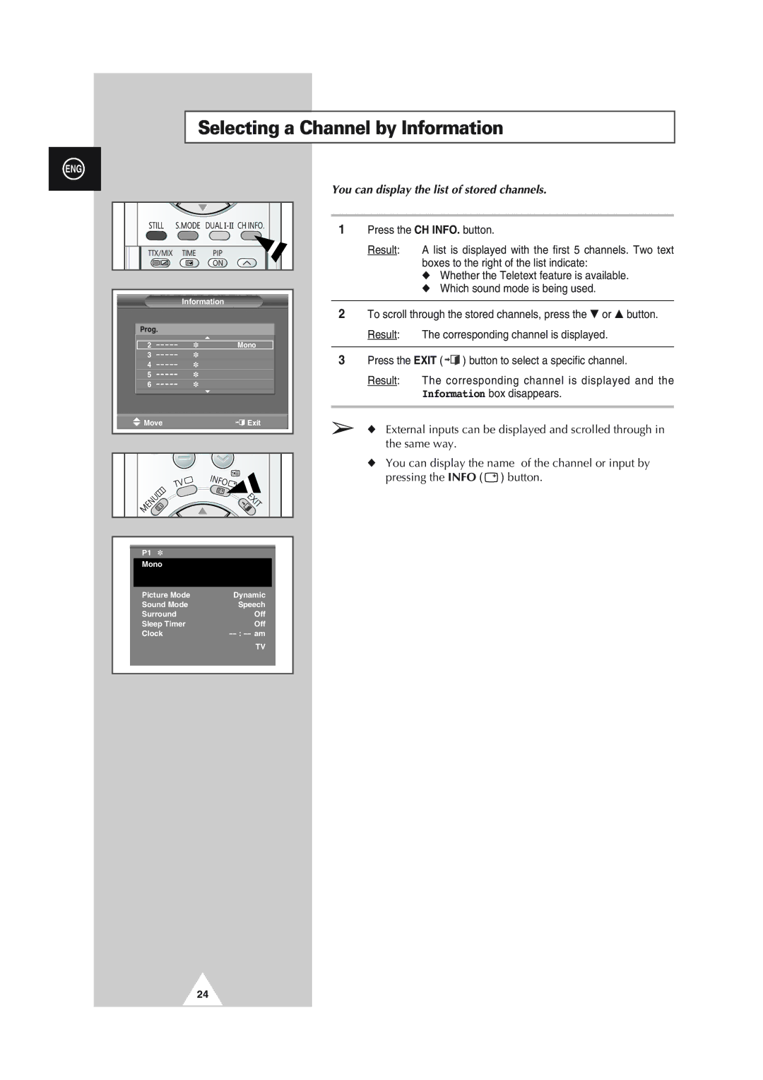 Samsung SP56L5HX, SP61L2HX, SP43L2HX, SP50L2HX, SP46L5HX manual Selecting a Channel by Information 