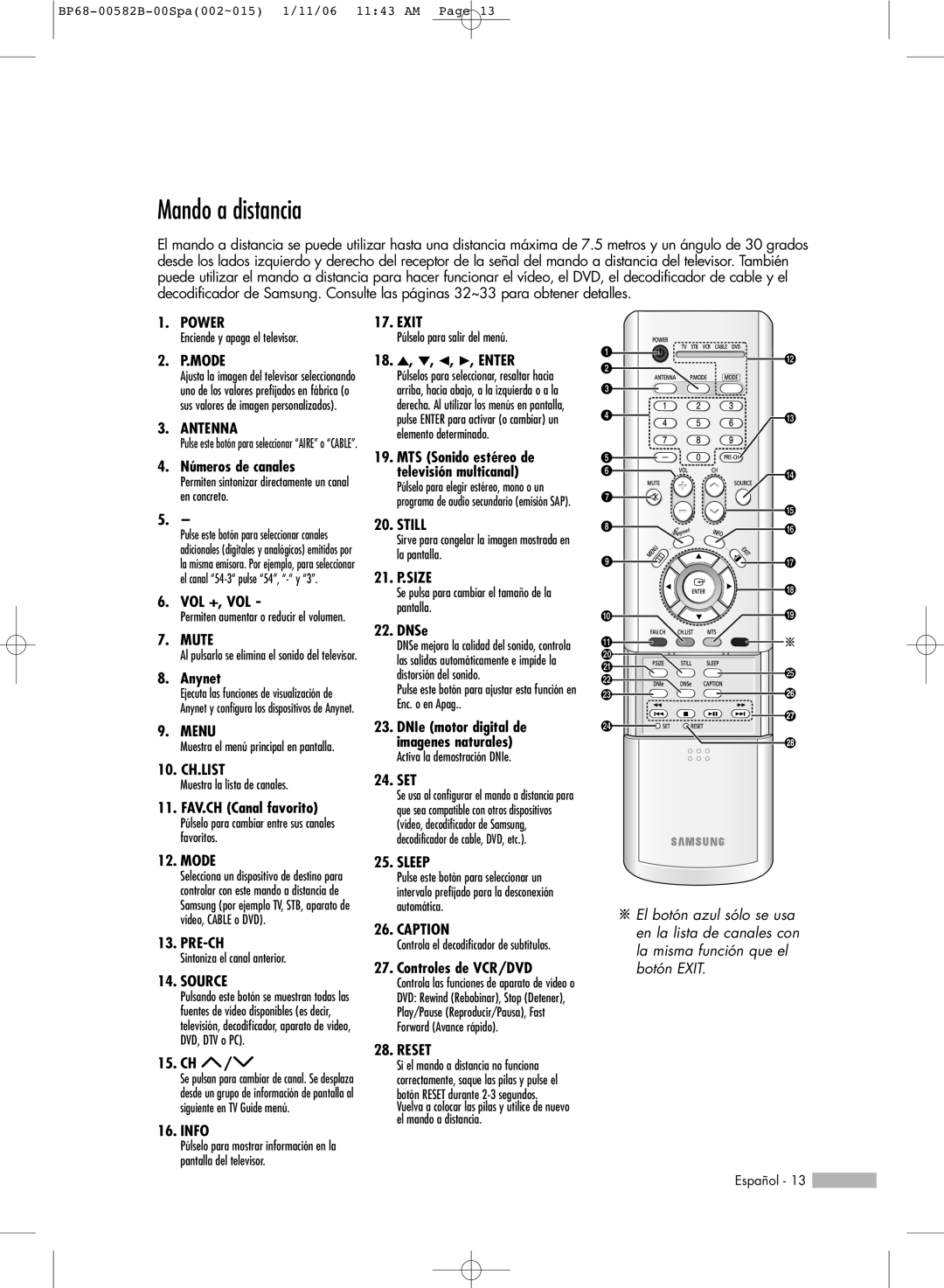 Samsung SP42L6HN, SP61L6HN, SP56L6HN, SP50L6HN, SP46L6HN manual Mando a distancia, Mode 