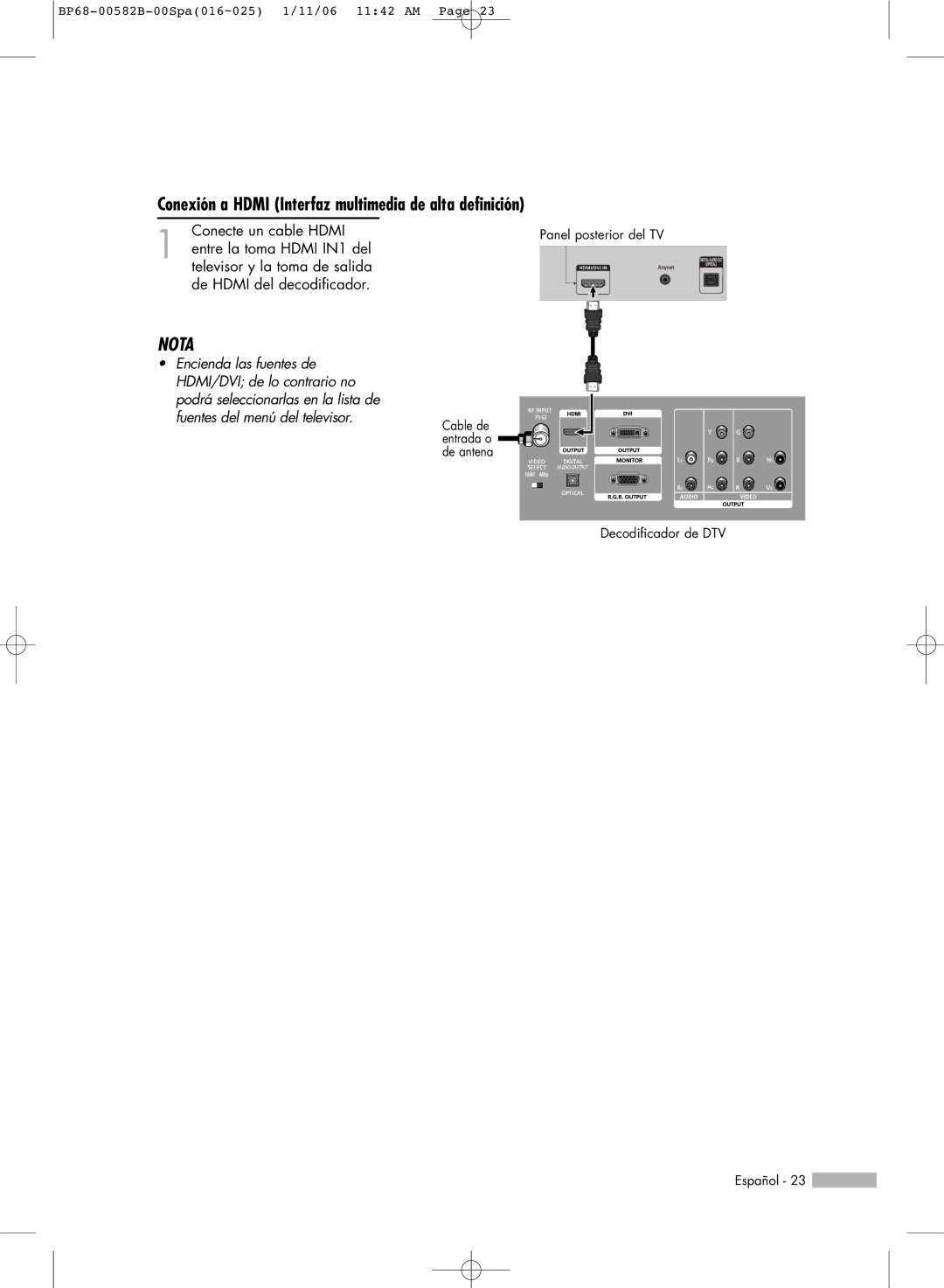 Samsung SP42L6HN, SP61L6HN, SP56L6HN, SP50L6HN, SP46L6HN manual Conexión a Hdmi Interfaz multimedia de alta definición 