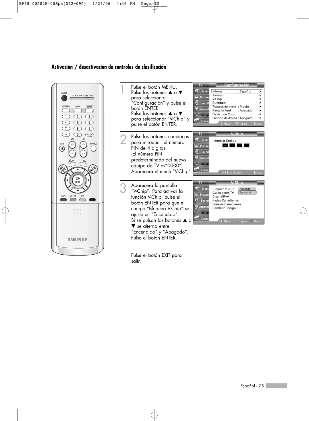 Samsung SP61L6HN, SP56L6HN, SP50L6HN, SP42L6HN, SP46L6HN manual Activación / desactivación de controles de clasificación 