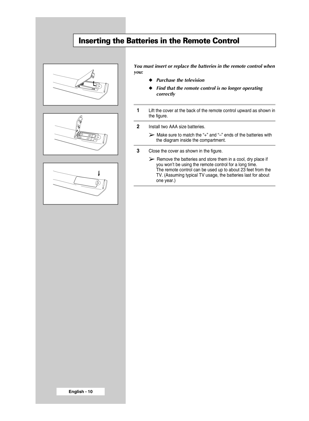 Samsung SP67L6HD, SP50L6HD manual Inserting the Batteries in the Remote Control 