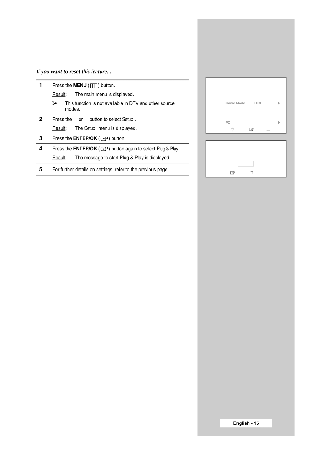 Samsung SP50L6HD, SP67L6HD manual If you want to reset this feature, Press the ENTER/OK button 