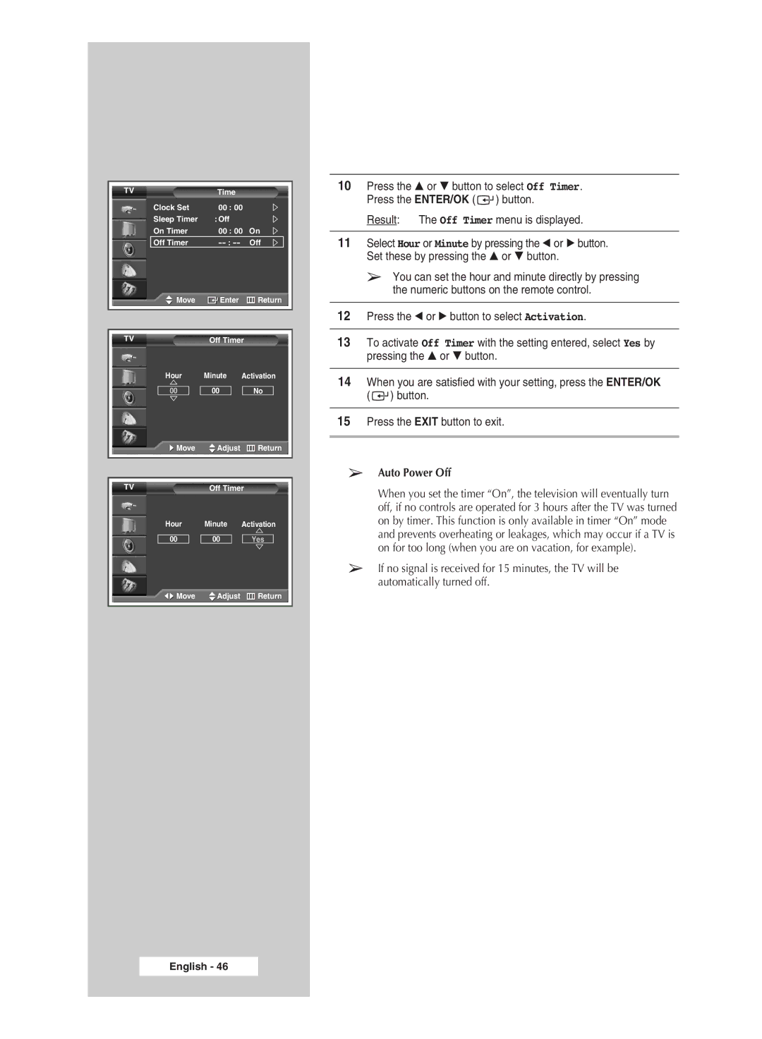 Samsung SP67L6HD, SP50L6HD manual Auto Power Off 