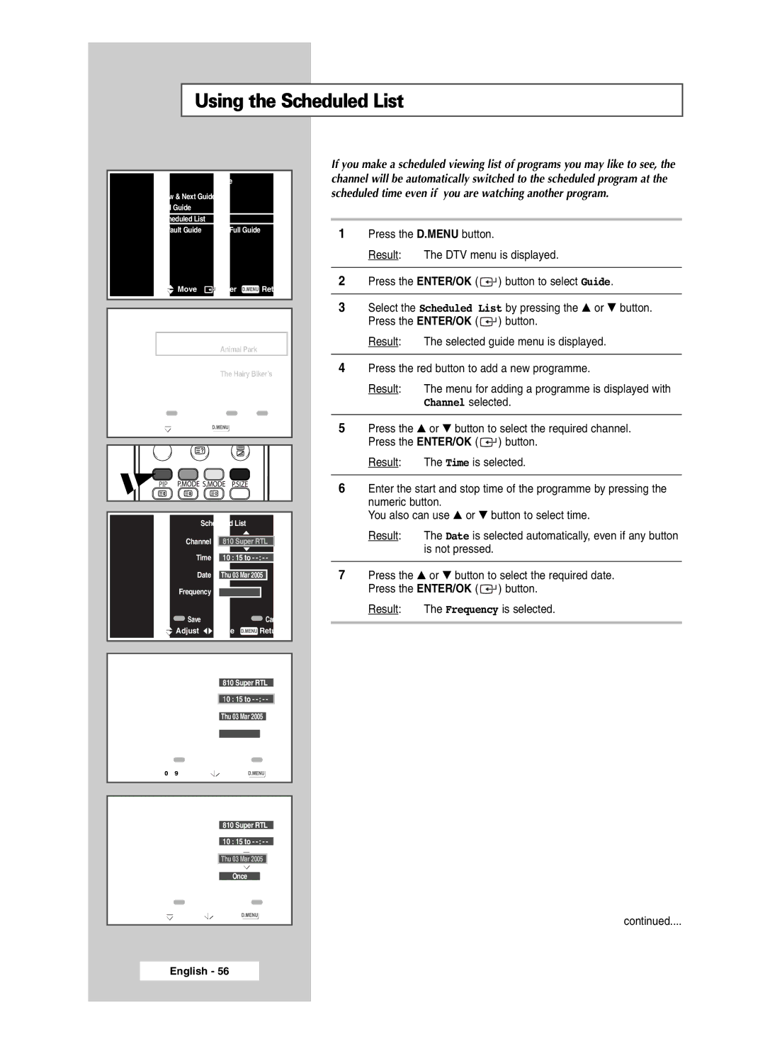 Samsung SP67L6HD, SP50L6HD manual Using the Scheduled List 