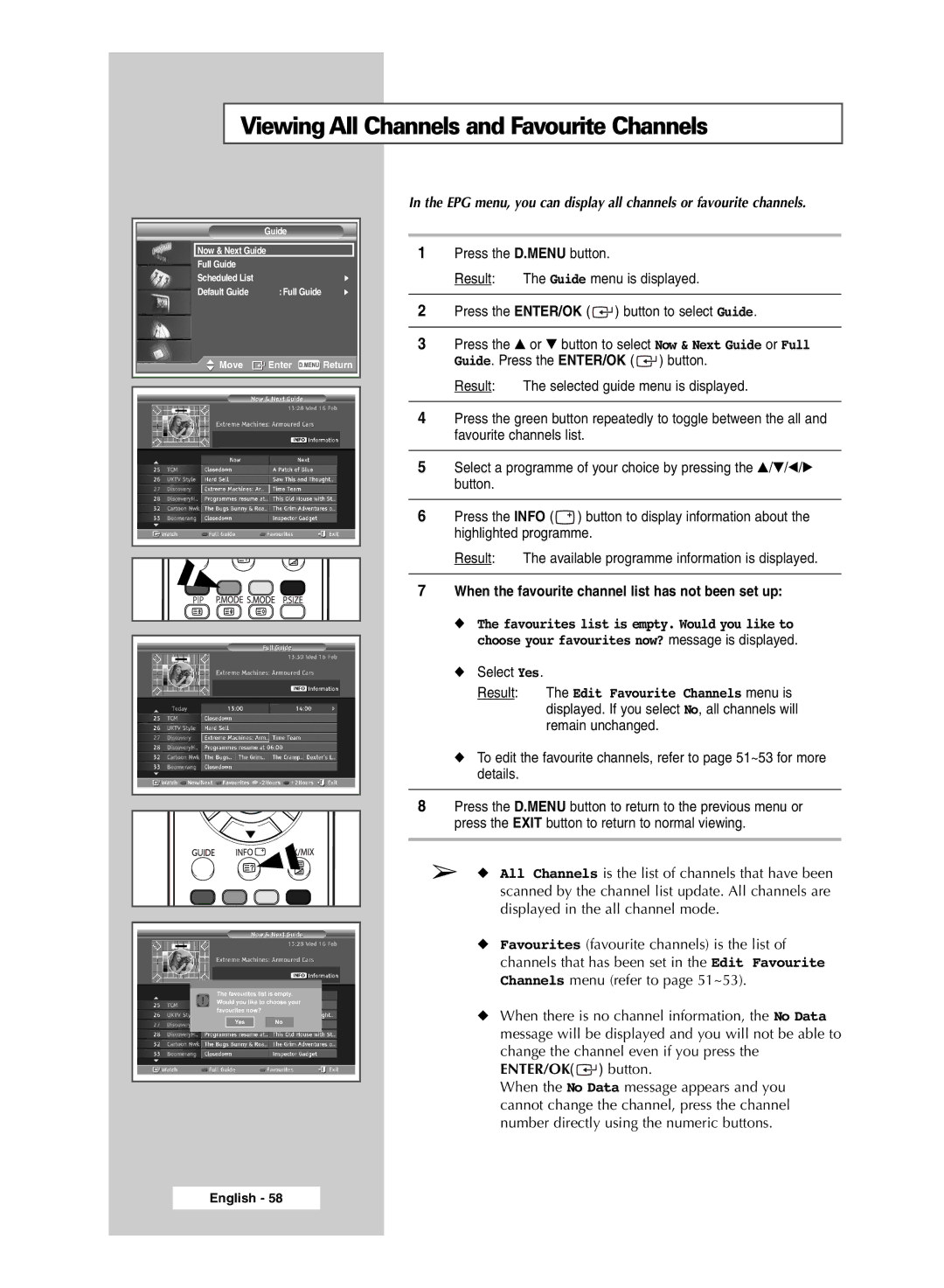 Samsung SP67L6HD, SP50L6HD manual Viewing All Channels and Favourite Channels, Select Yes 