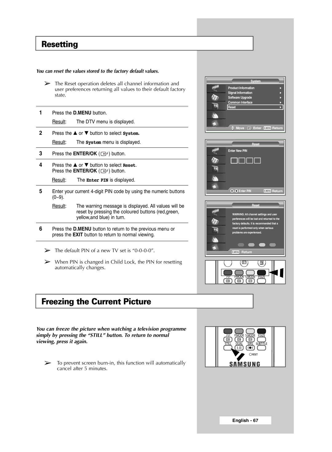 Samsung SP50L6HD, SP67L6HD manual Resetting, Press the ENTER/OK button 