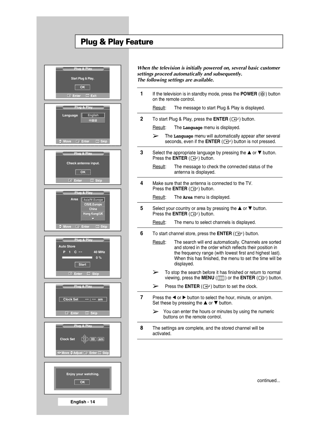 Samsung SP67L6HX manual Plug & Play Feature 