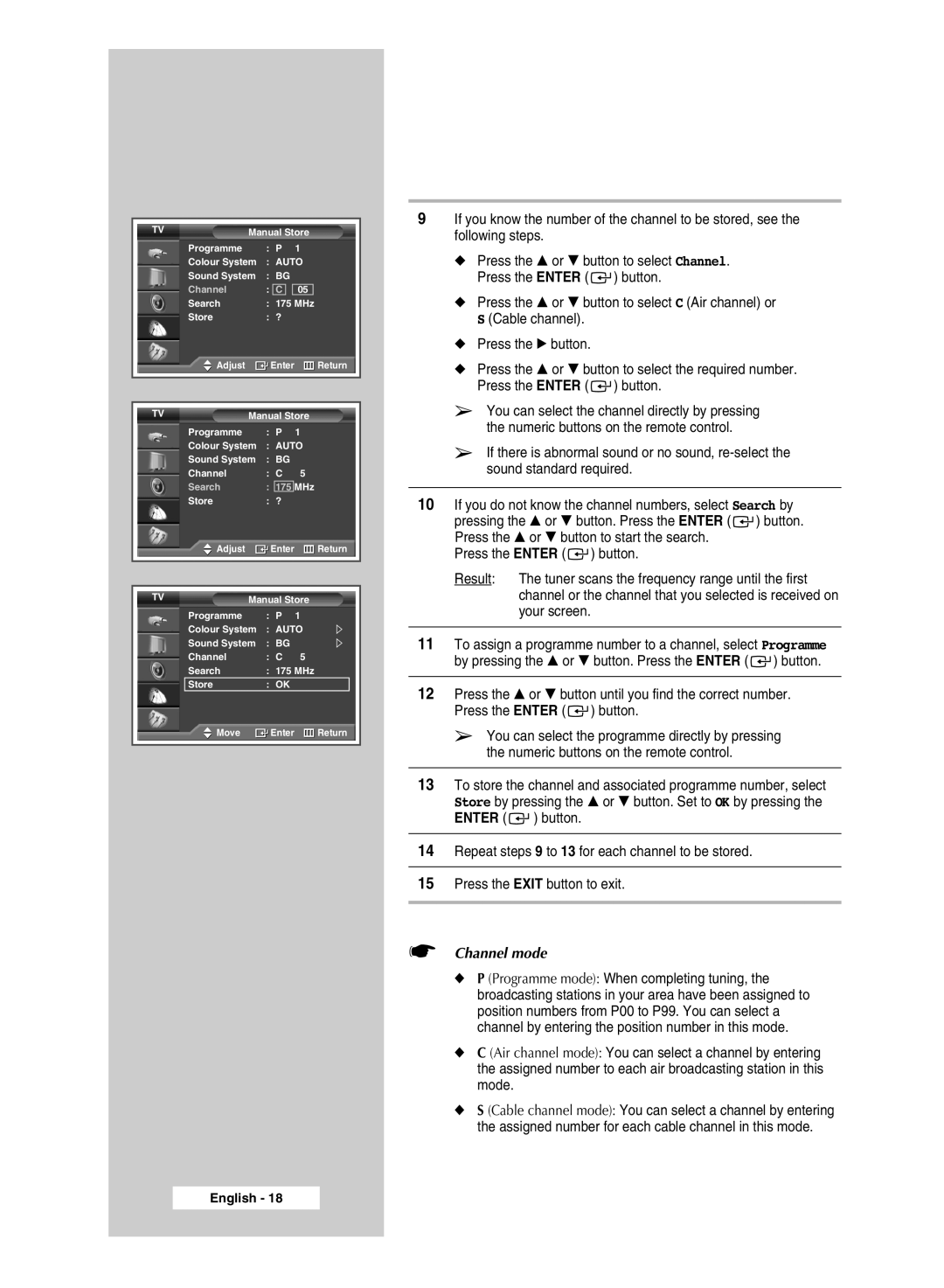 Samsung SP67L6HX manual Channel mode 