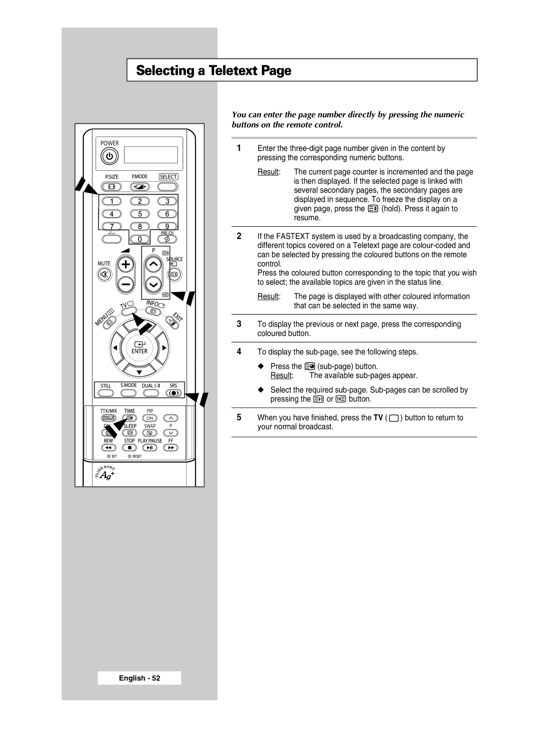 Samsung SP67L6HX manual Selecting a Teletext 