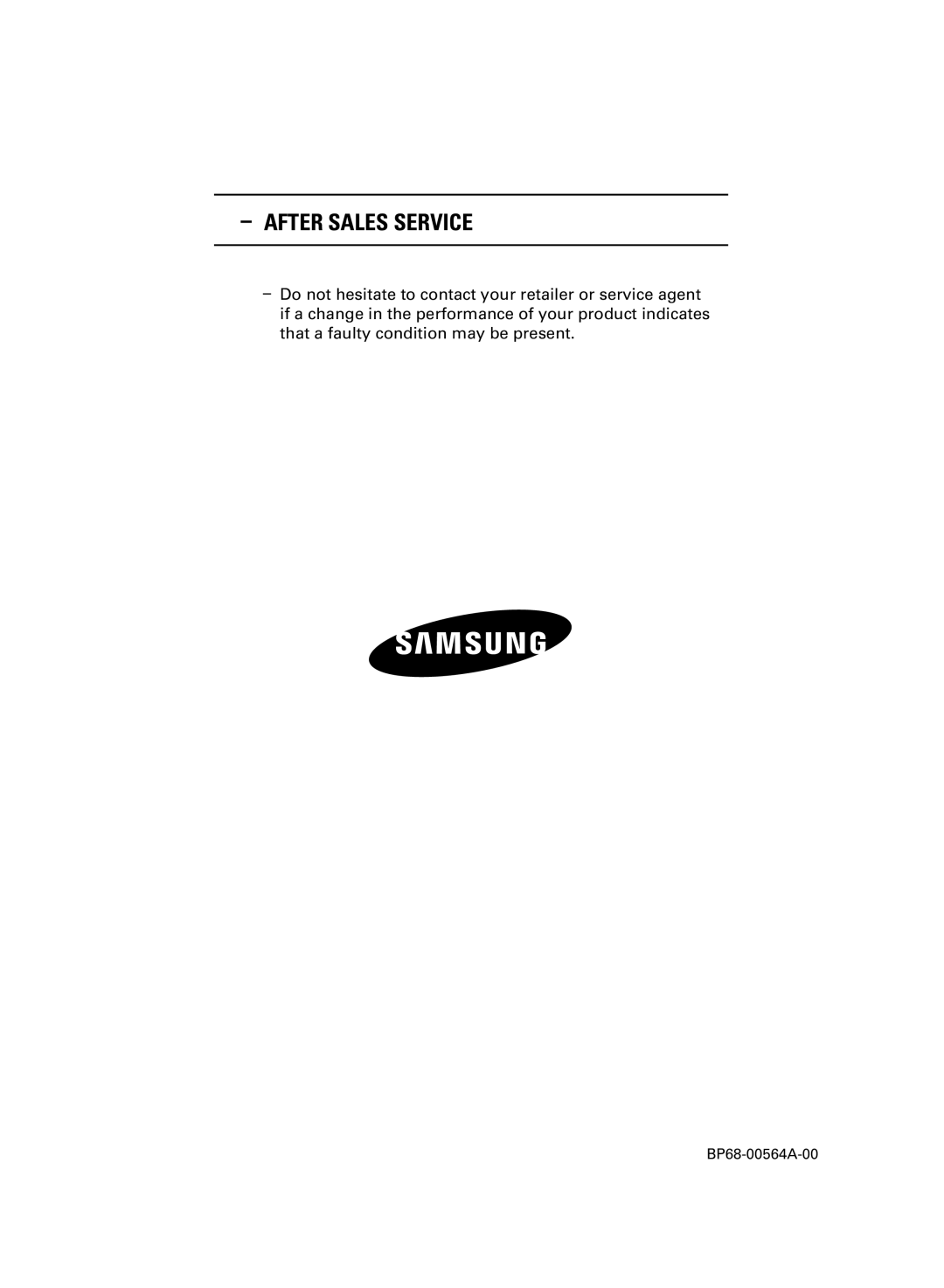 Samsung SP67L6HX manual After Sales Service, BP68-00564A-00 