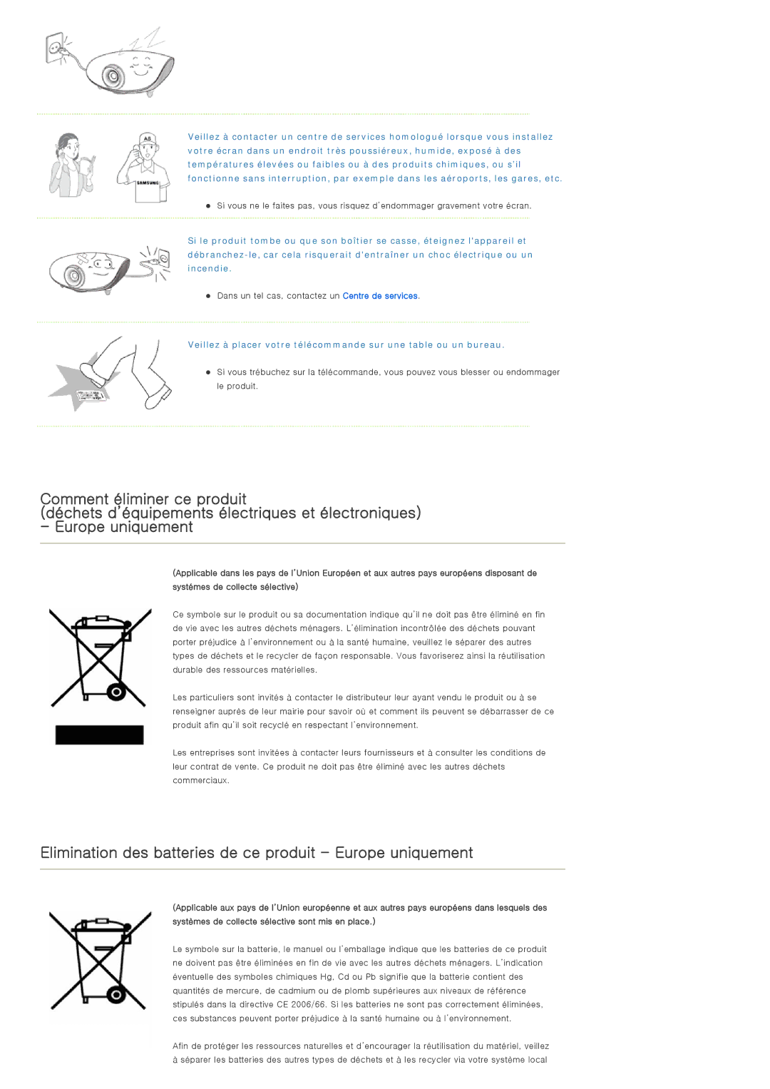 Samsung SPA400BCX/EDC, SPA400BX/EDC manual Elimination des batteries de ce produit Europe uniquement 