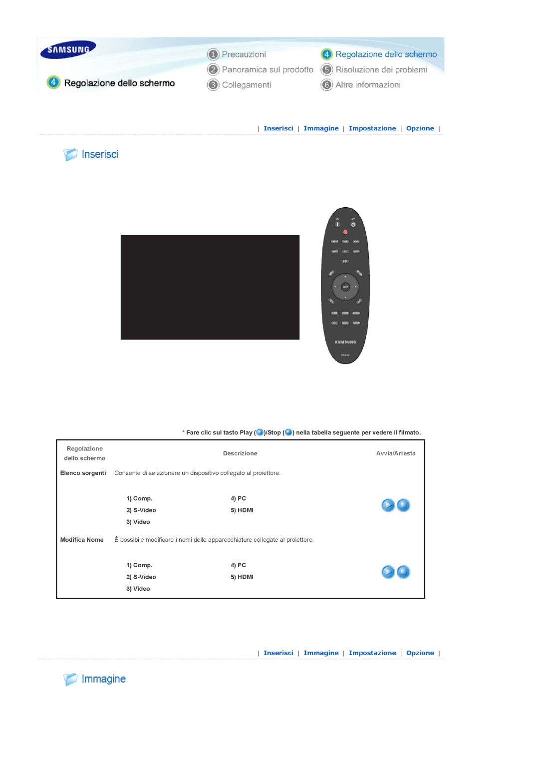 Samsung SPA400BCX/EDC, SPA400BX/EDC manual Fare clic sul tasto Play /Stop, Descrizione Avvia/Arresta, Comp Video 