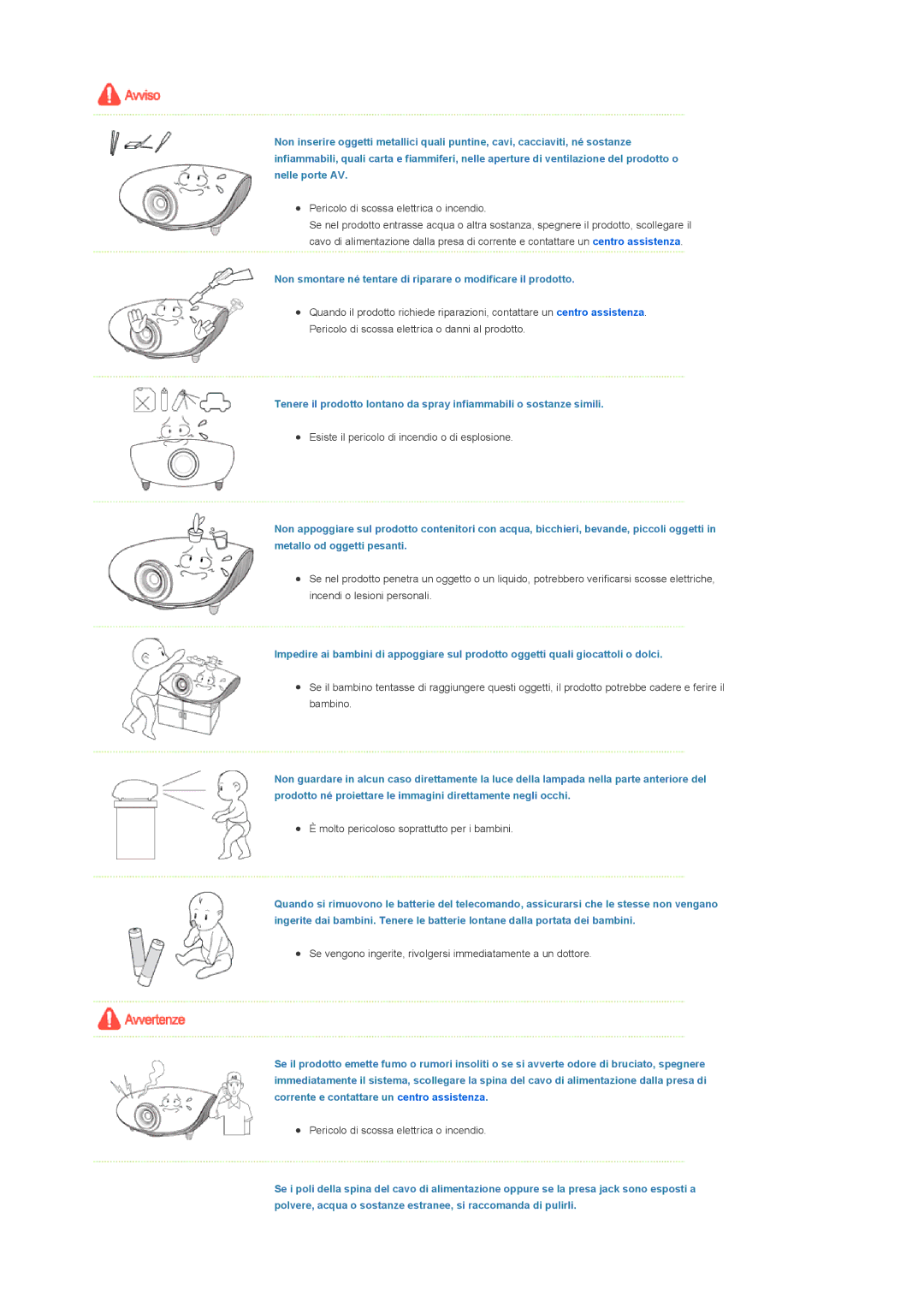 Samsung SPA400BX/EDC, SPA400BCX/EDC manual Non smontare né tentare di riparare o modificare il prodotto 