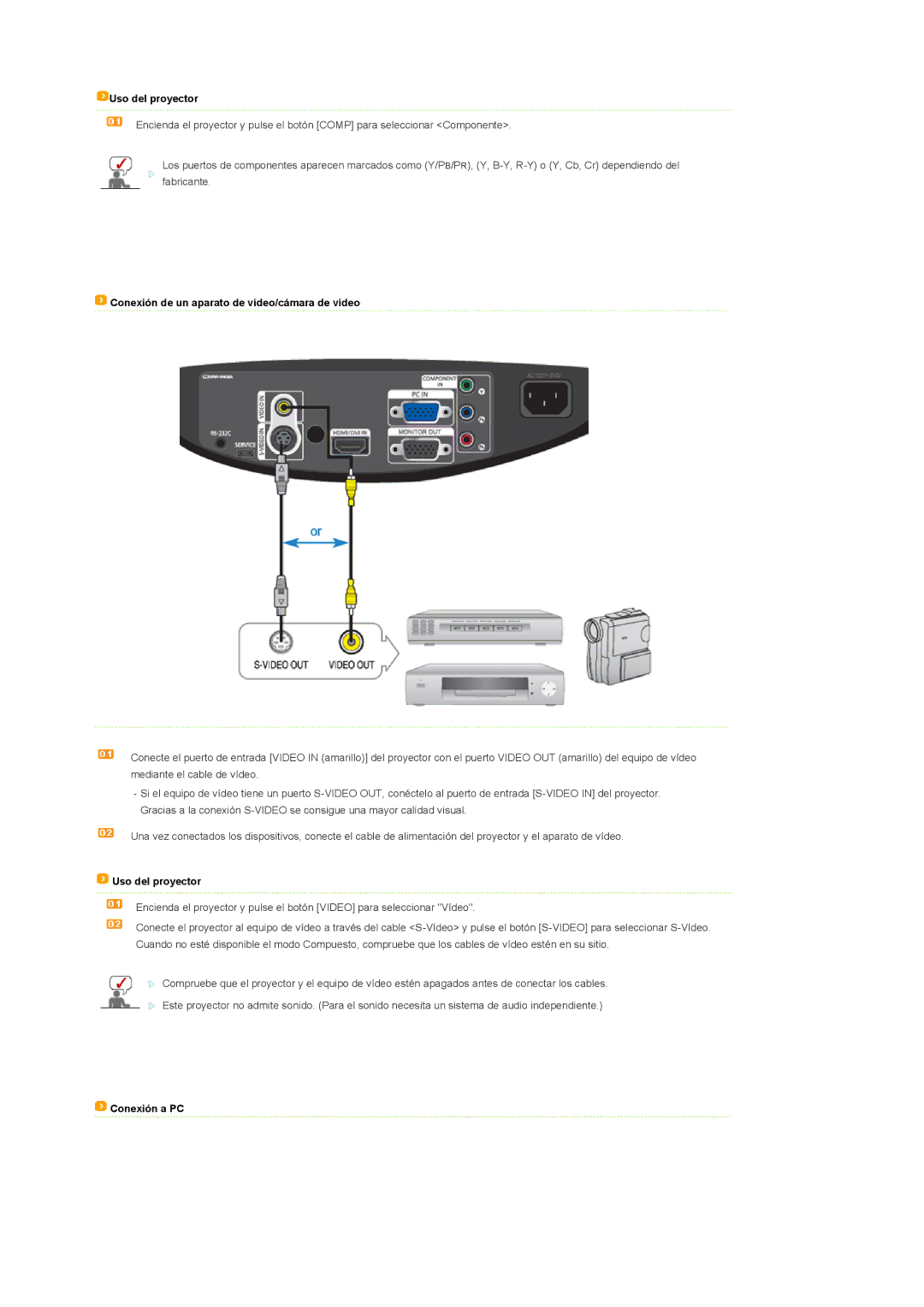 Samsung SPA400BX/EDC, SPA400BCX/EDC manual Conexión de un aparato de vídeo/cámara de vídeo 