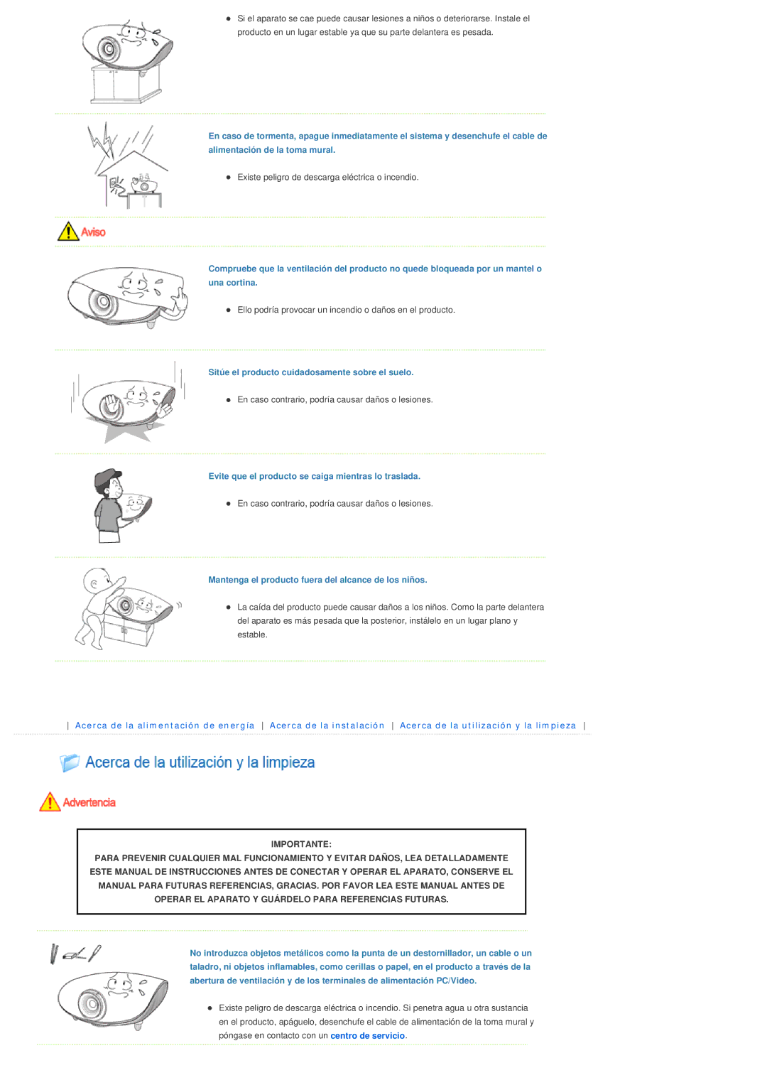 Samsung SPA400BCX/EDC Sitúe el producto cuidadosamente sobre el suelo, Evite que el producto se caiga mientras lo traslada 