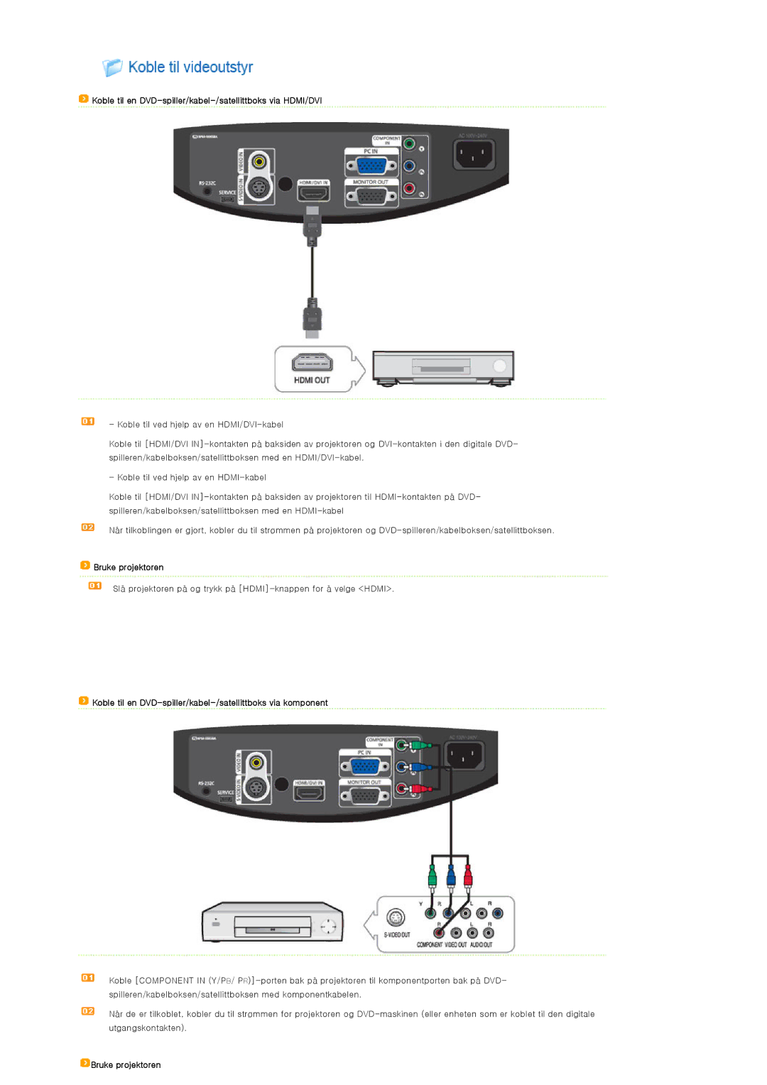 Samsung SPA400BX/EDC, SPA400BCX/EDC manual Bruke projektoren 