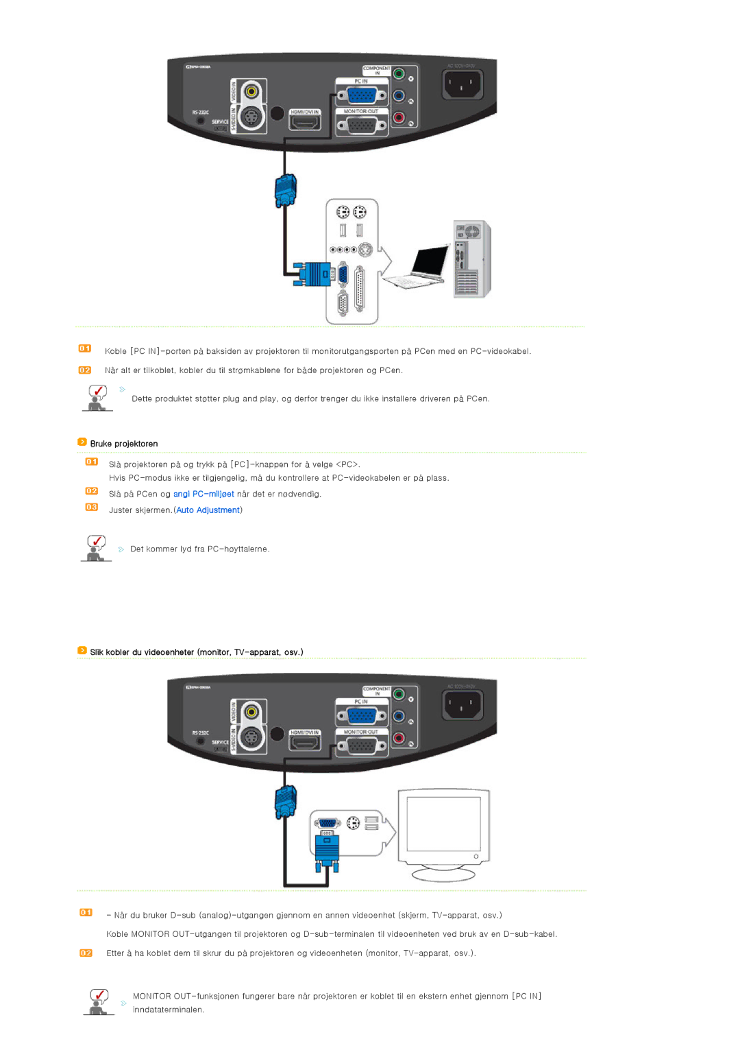 Samsung SPA400BX/EDC, SPA400BCX/EDC manual Slik kobler du videoenheter monitor, TV-apparat, osv 