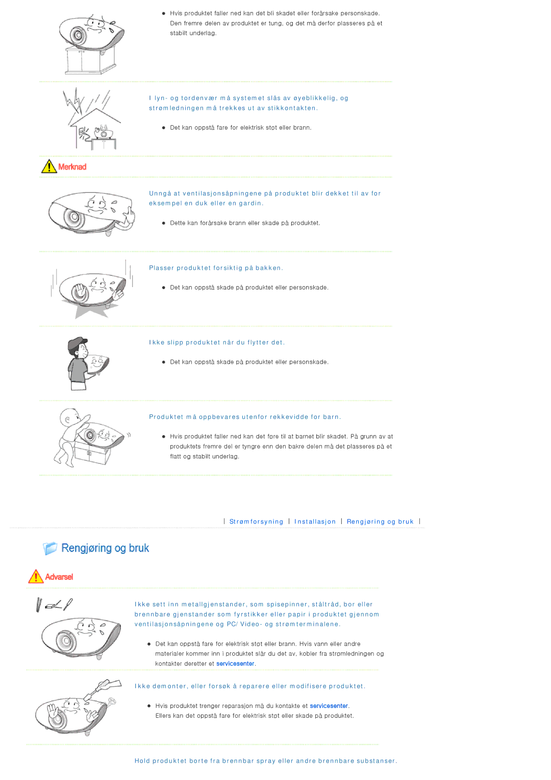 Samsung SPA400BCX/EDC, SPA400BX/EDC manual Plasser produktet forsiktig på bakken, Ikke slipp produktet når du flytter det 