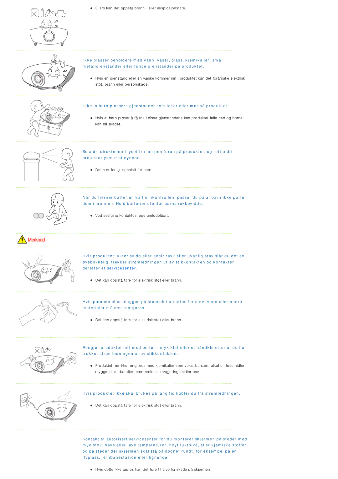 Samsung SPA400BX/EDC, SPA400BCX/EDC manual Ellers kan det oppstå brann- eller eksplosjonsfare 