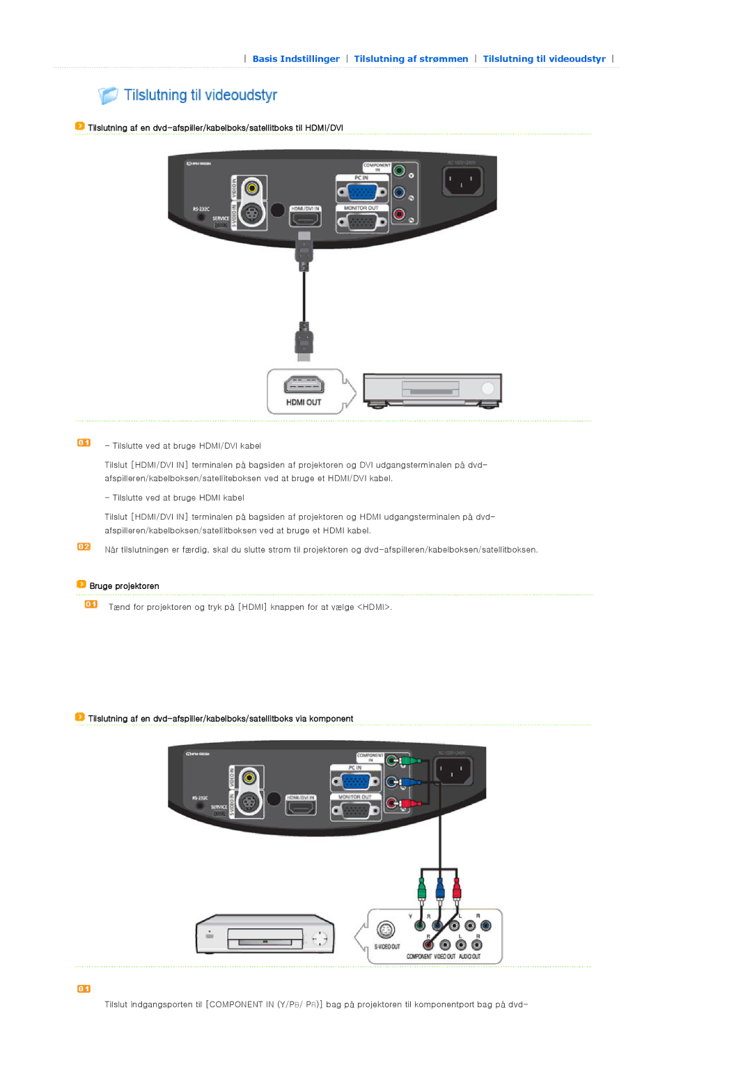 Samsung SPA400BCX/EDC, SPA400BX/EDC manual Bruge projektoren 