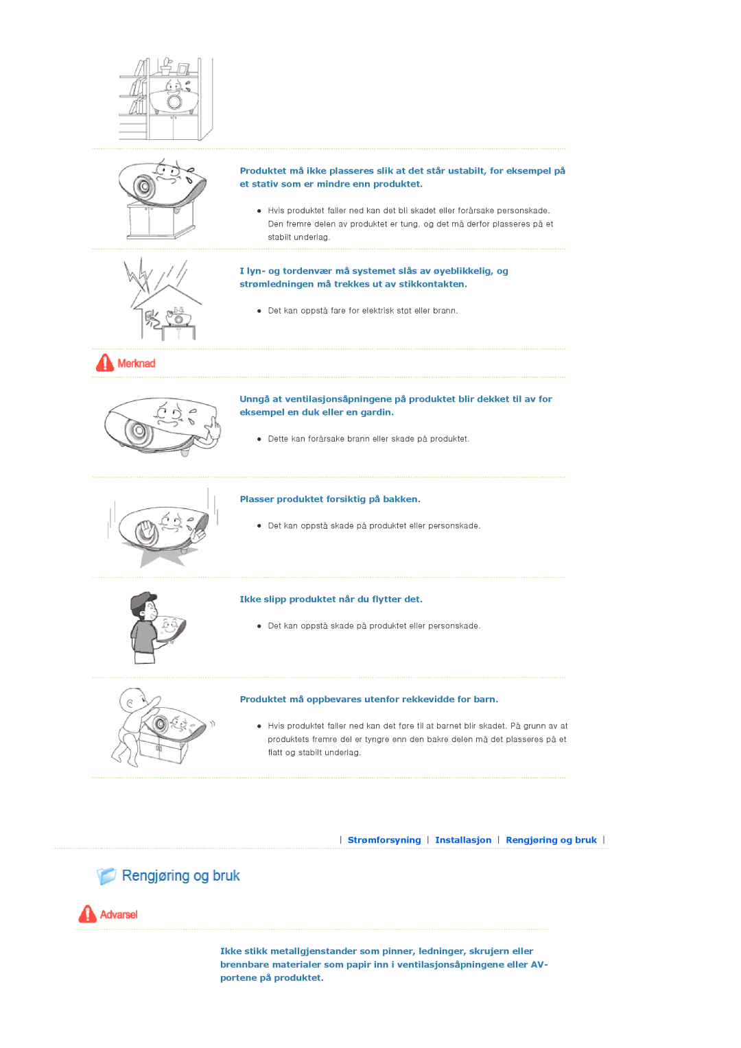 Samsung SPA400BCX/EDC, SPA400BX/EDC manual Plasser produktet forsiktig på bakken, Ikke slipp produktet når du flytter det 