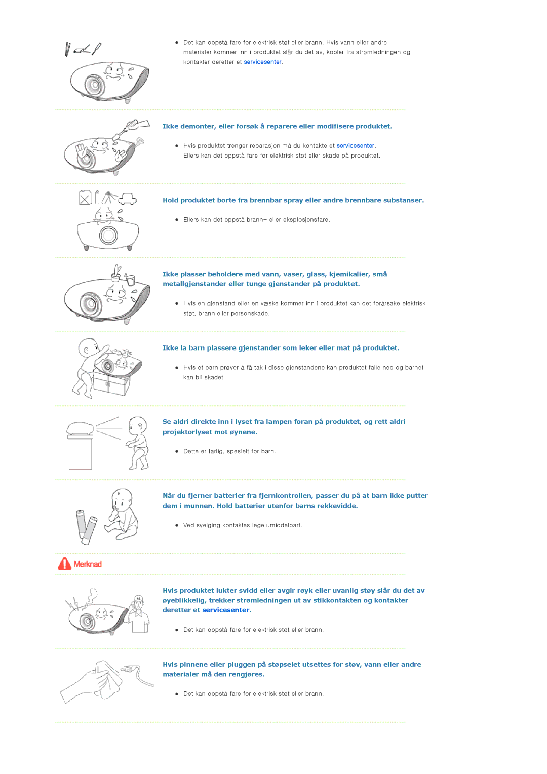 Samsung SPA400BX/EDC, SPA400BCX/EDC manual Ellers kan det oppstå brann- eller eksplosjonsfare 