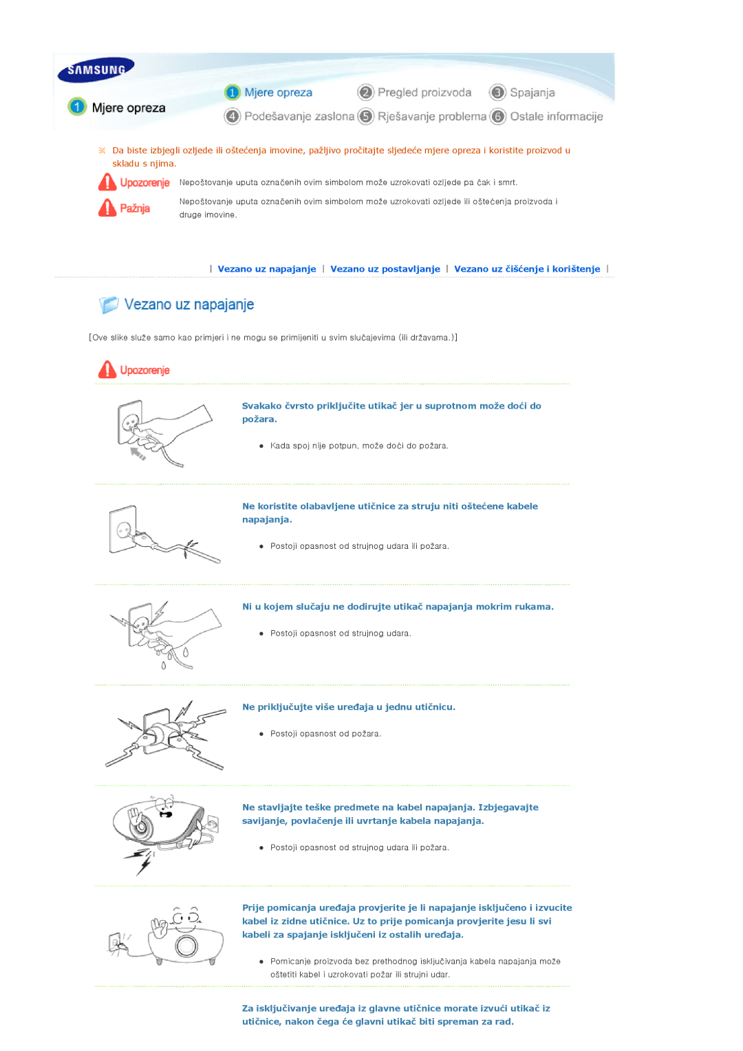 Samsung SPA400BCX/EDC manual Ne priključujte više uređaja u jednu utičnicu 