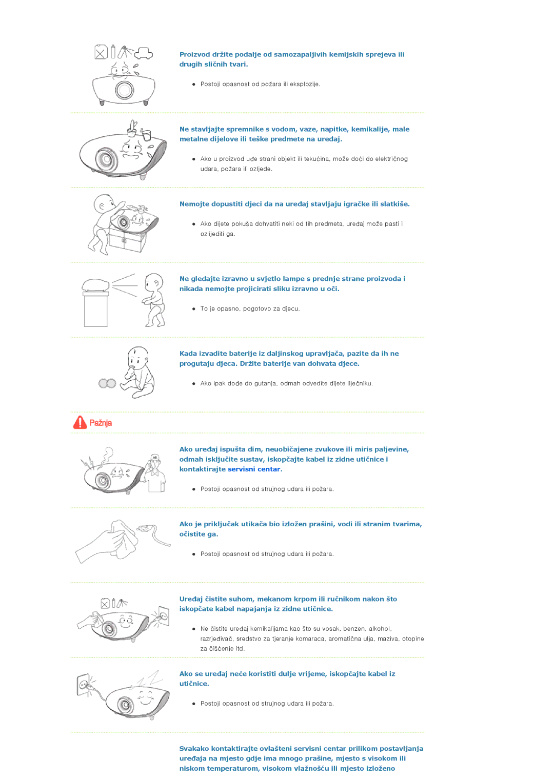 Samsung SPA400BCX/EDC manual Postoji opasnost od požara ili eksplozije 