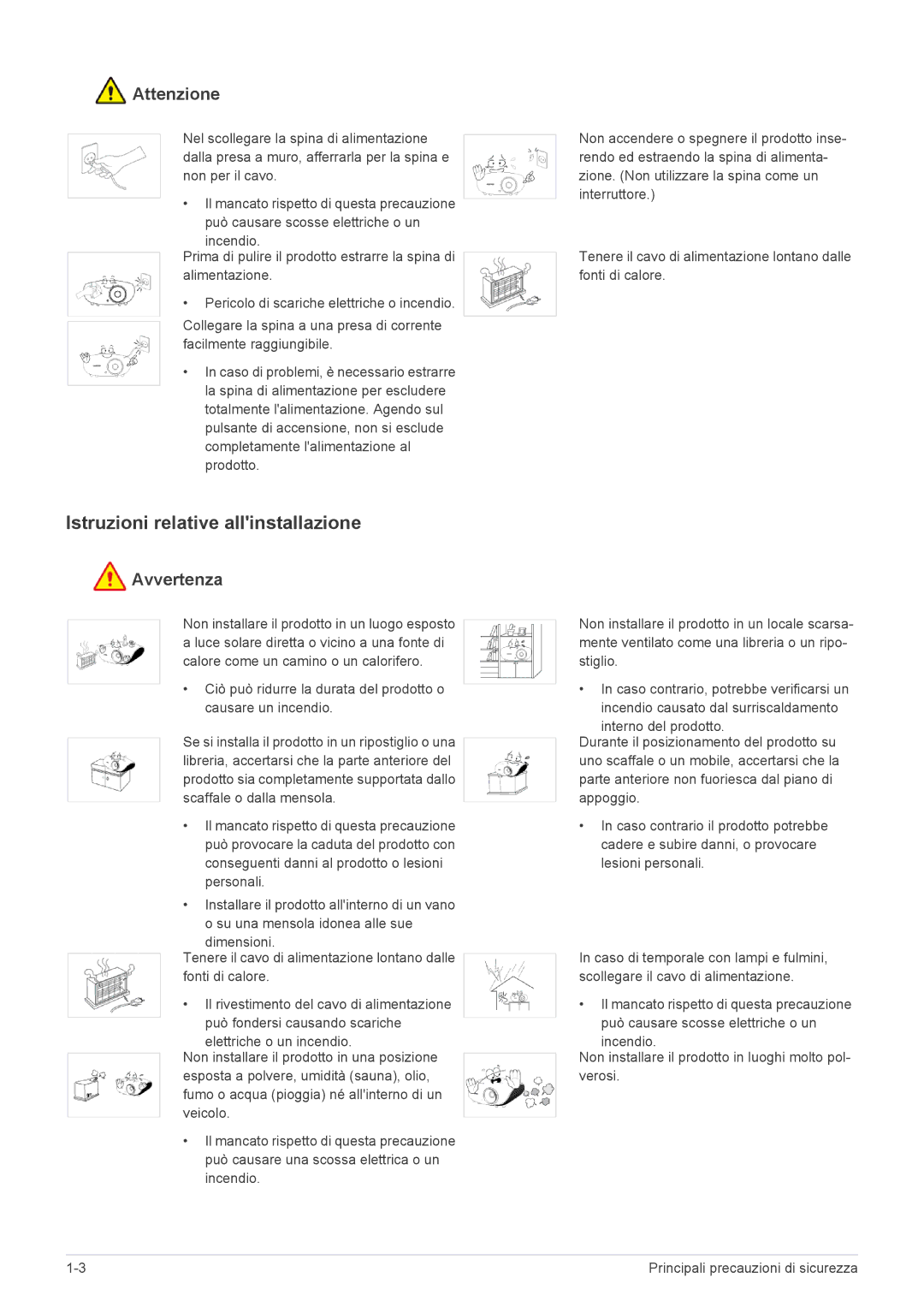 Samsung SPA600BX/EN manual Istruzioni relative allinstallazione, Attenzione 