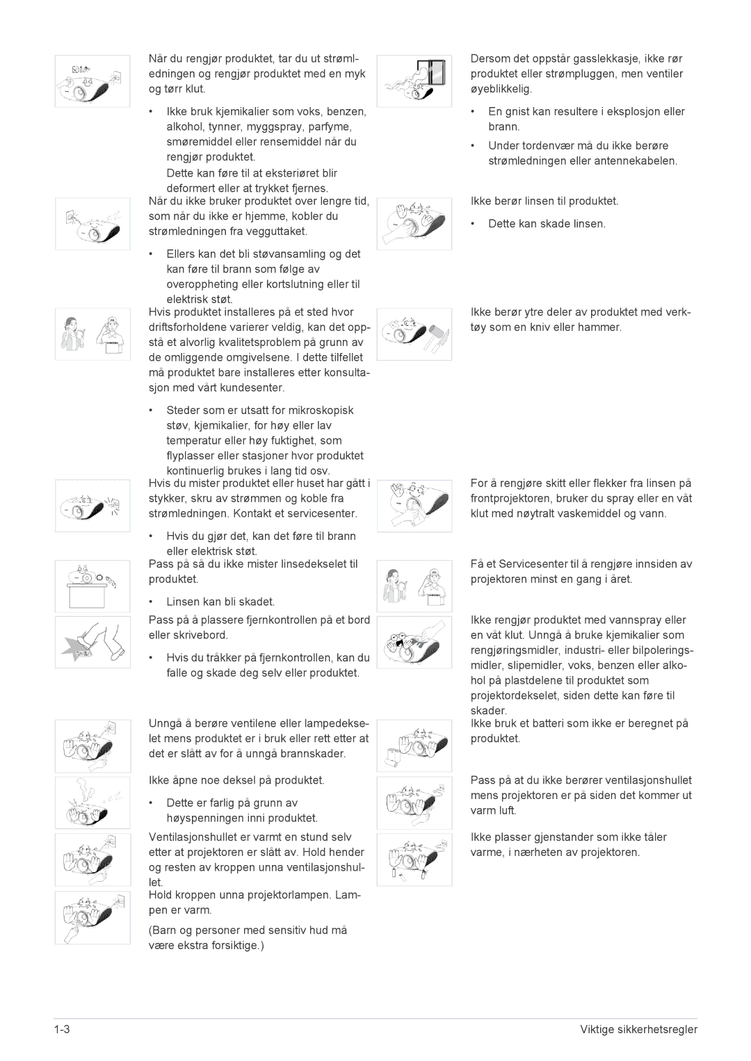 Samsung SPA600BX/EN manual Viktige sikkerhetsregler 