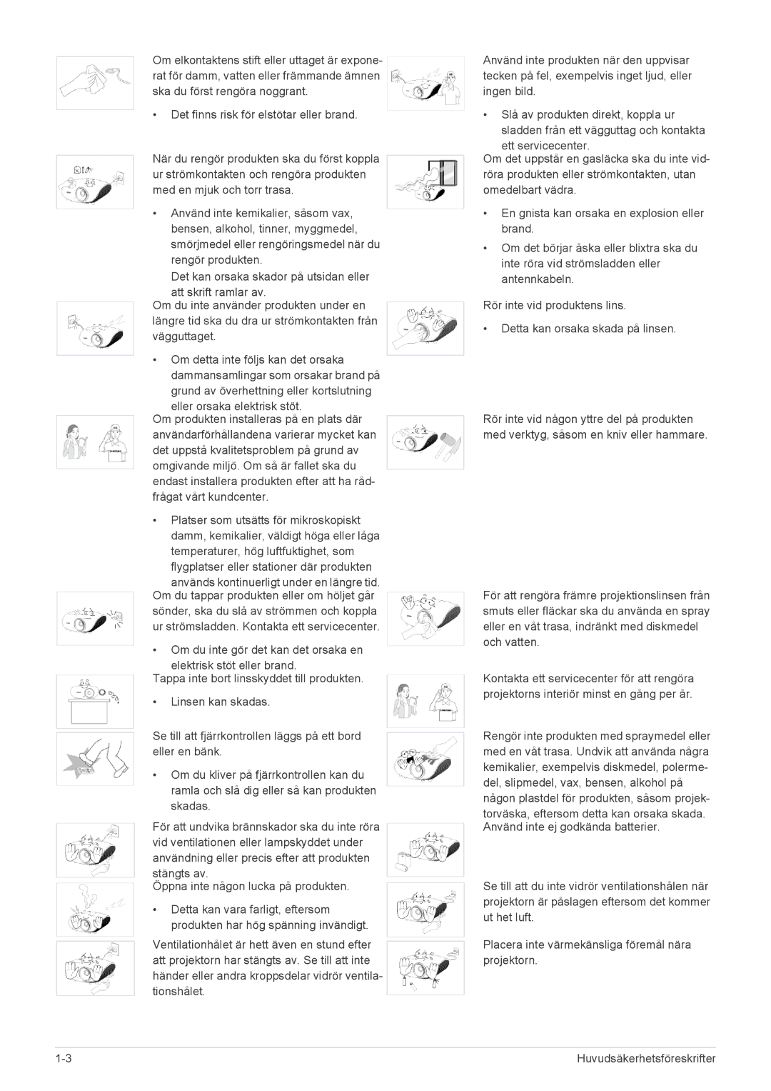 Samsung SPA600BX/EN manual Stängts av Öppna inte någon lucka på produkten 