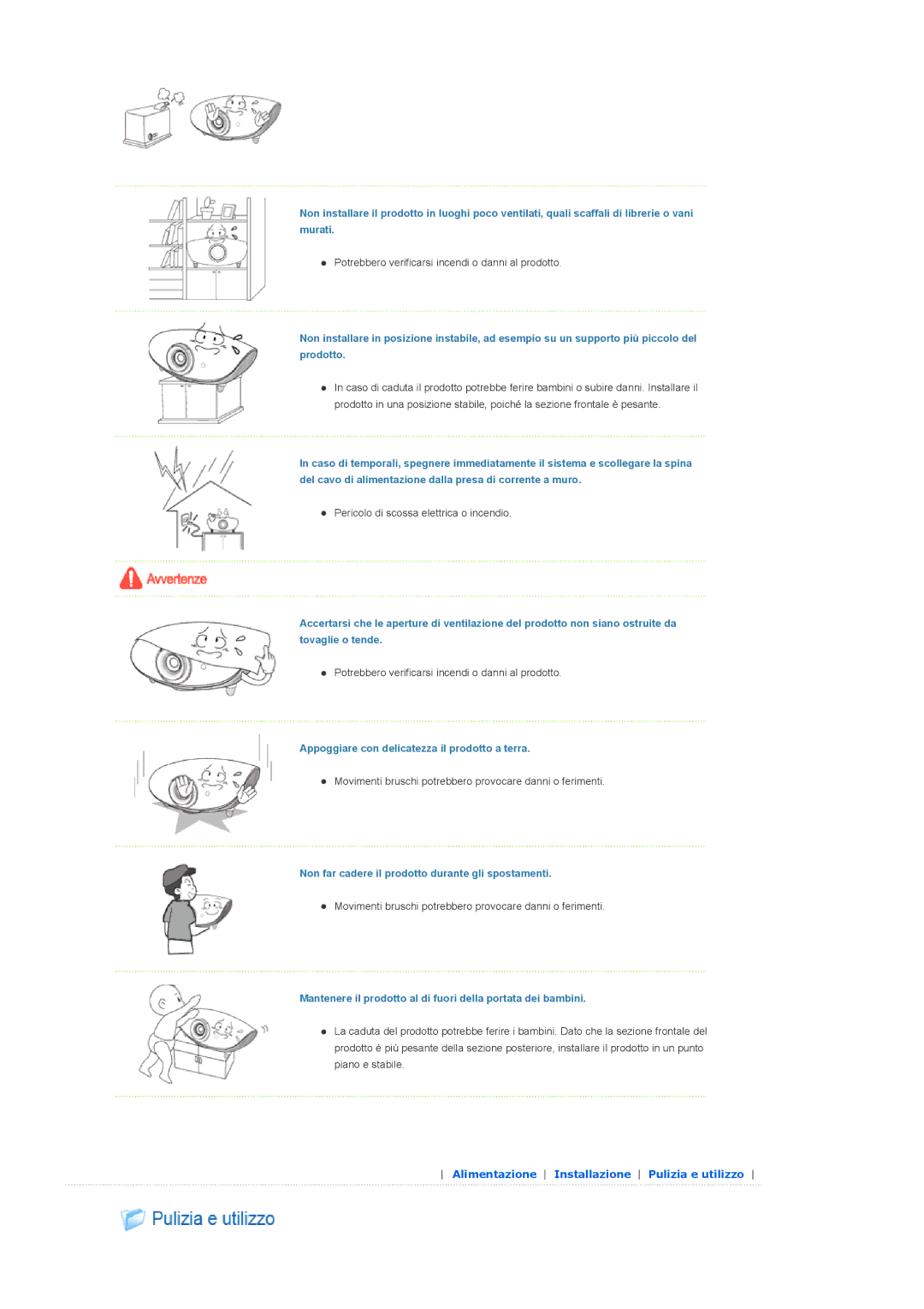 Samsung SPA800BX/EDC manual Appoggiare con delicatezza il prodotto a terra 