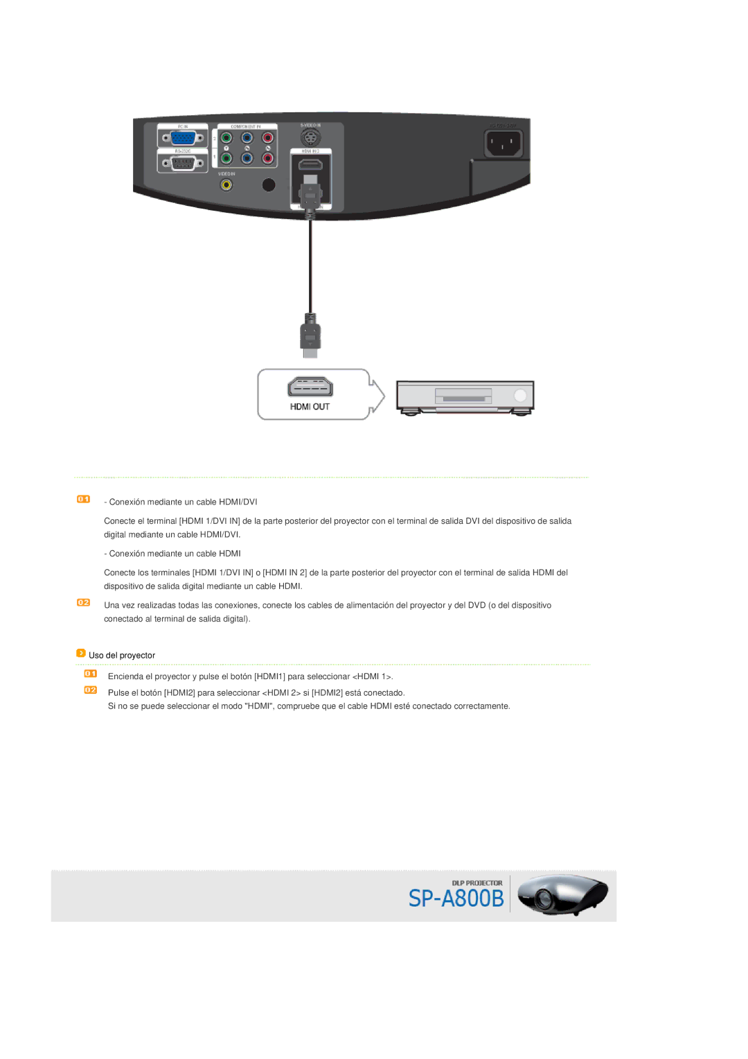 Samsung SPA800BX/EDC manual Uso del proyector 