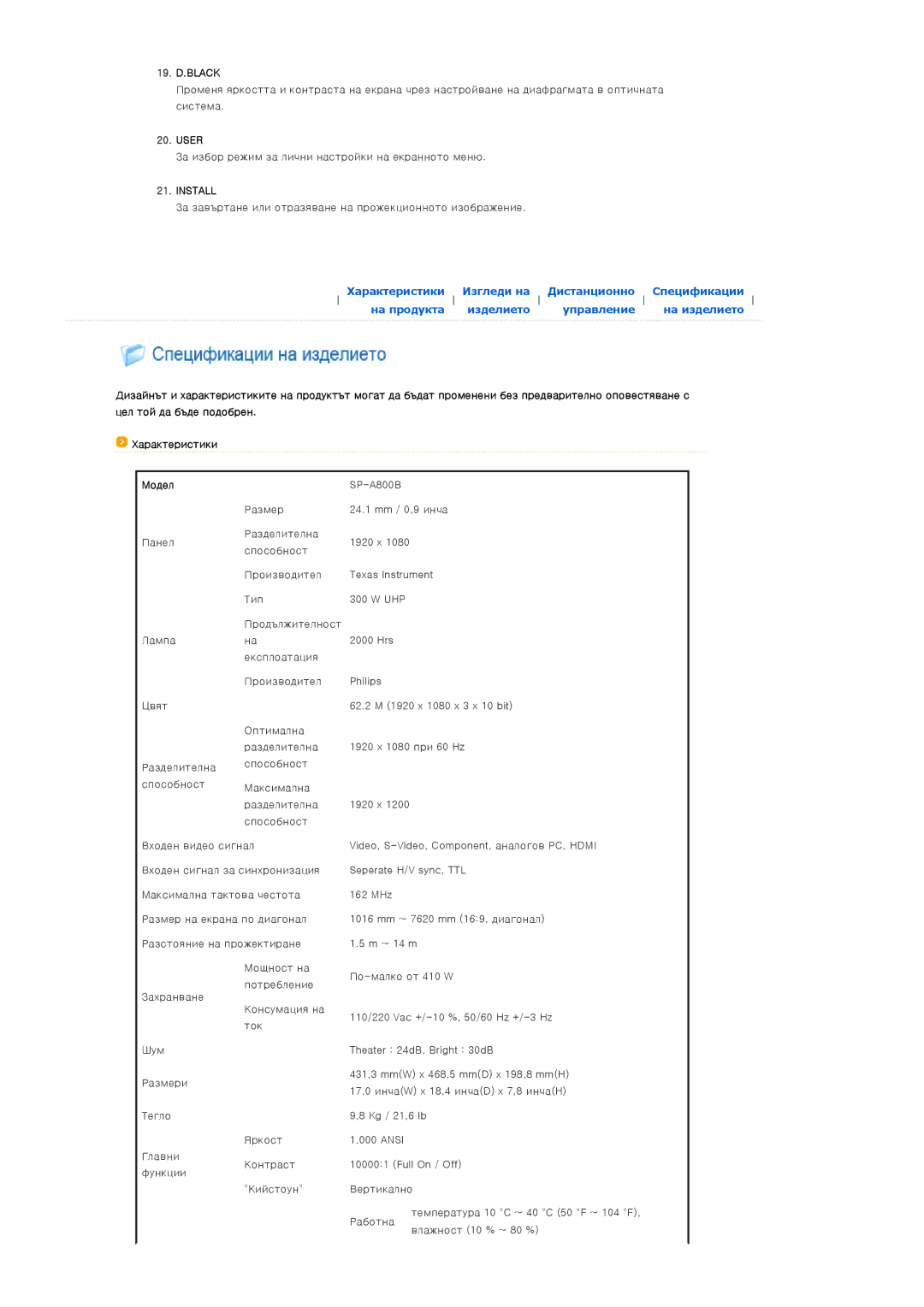 Samsung SPA800BX/EDC manual User, Модел 