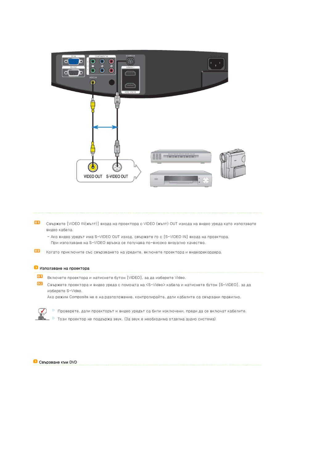 Samsung SPA800BX/EDC manual Използване на проектора, Свързване към DVD 