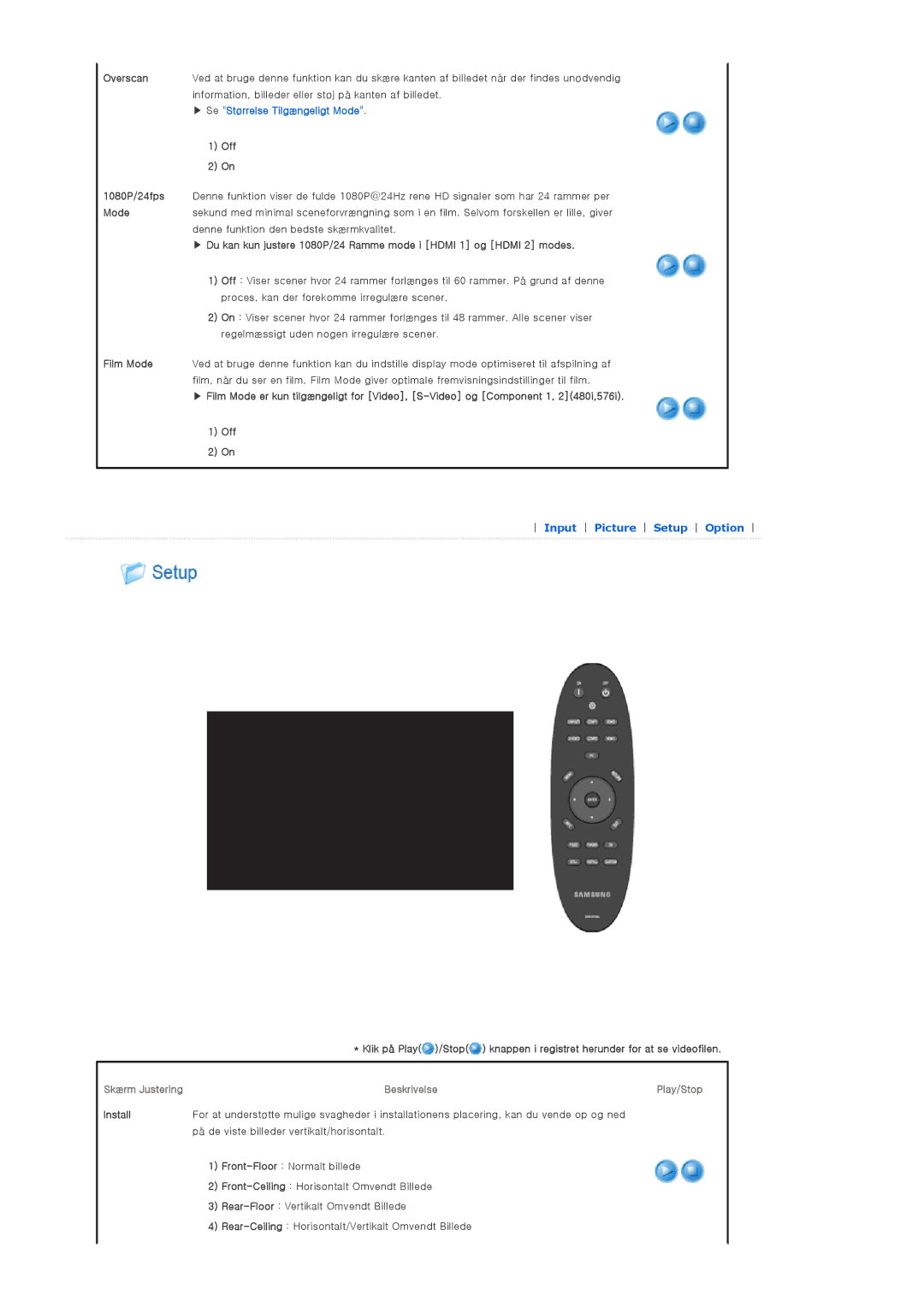 Samsung SPA800BX/EDC manual Off, Klik på Play /Stop 