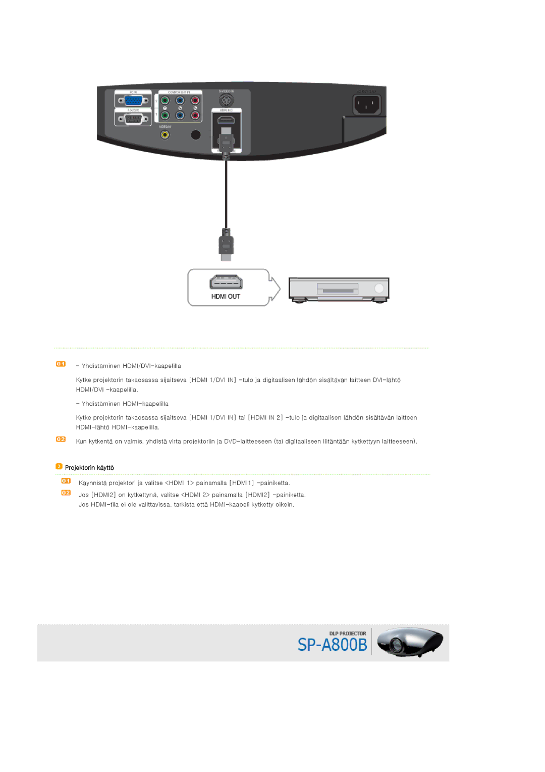 Samsung SPA800BX/EDC manual Projektorin käyttö 