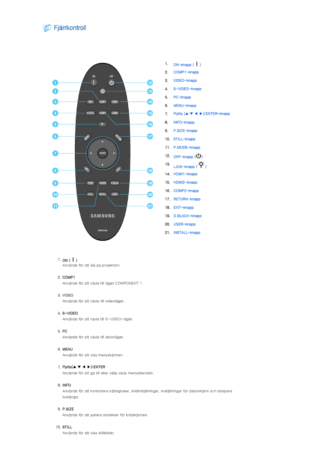 Samsung SPA800BX/EDC manual COMP1, Flytta /ENTER 