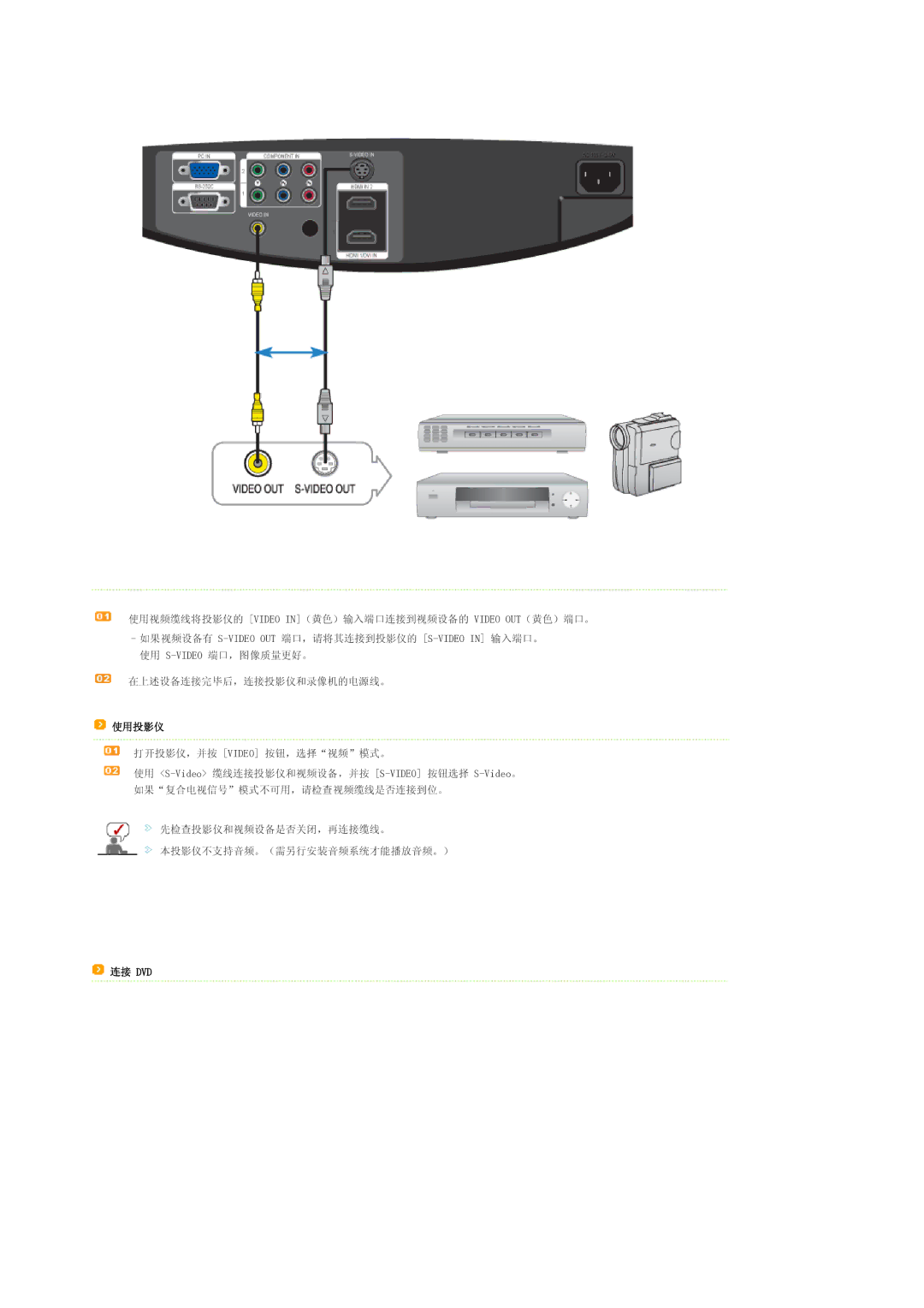 Samsung SPA800BX/EDC manual 使用投影仪, 连接 Dvd 