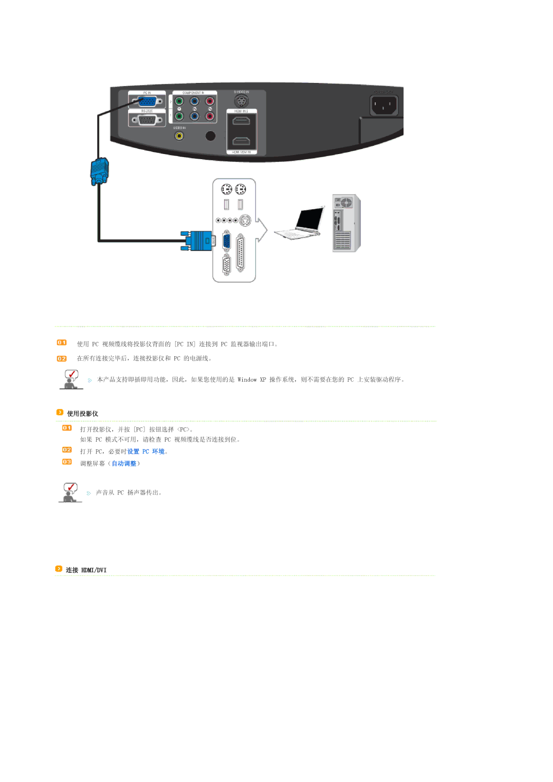 Samsung SPA800BX/EDC manual 连接 Hdmi/Dvi 